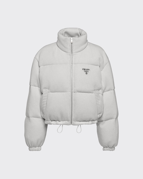 Grey Boxy wool and cashmere knit puffer jacket Prada