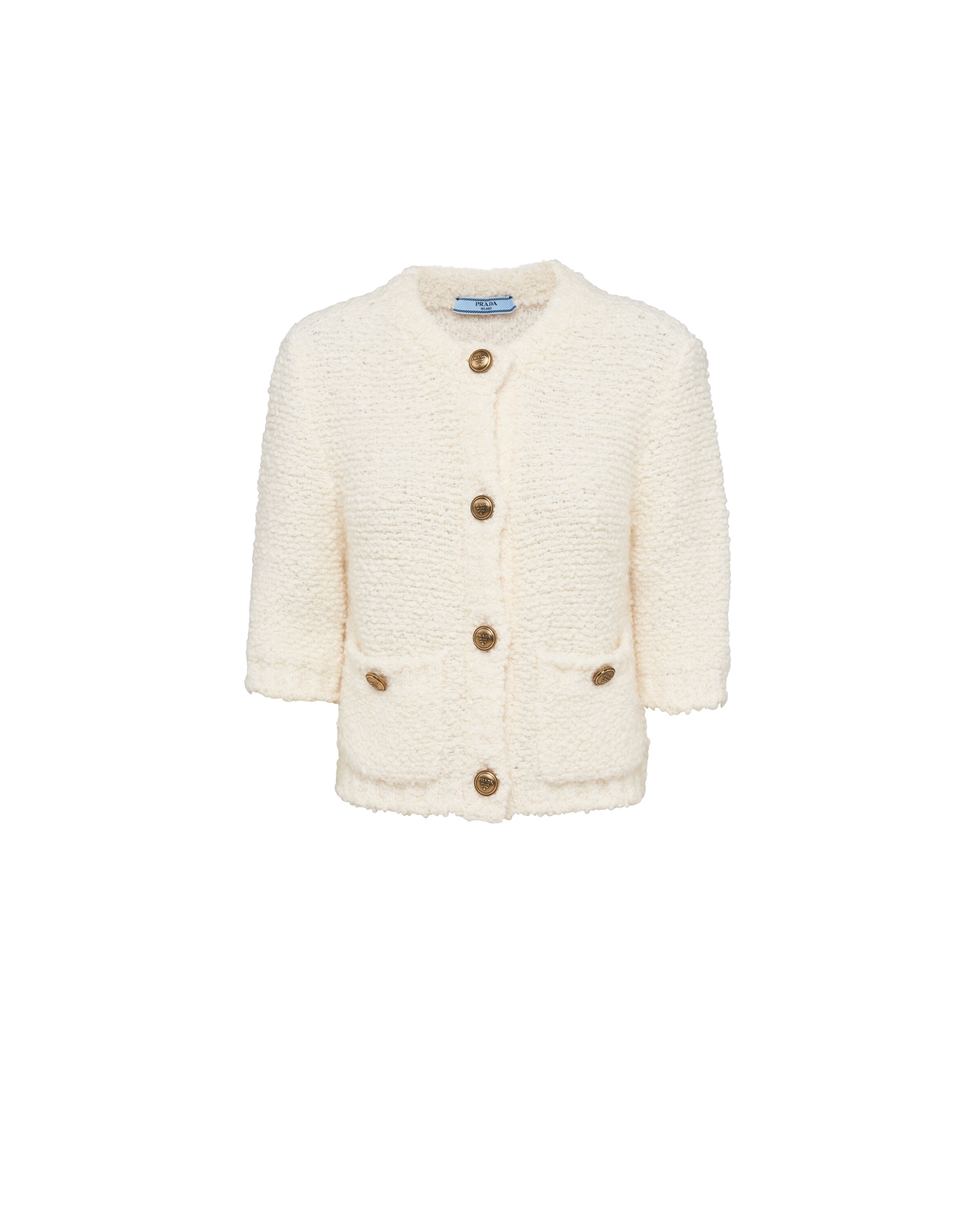 Prada Cardigan En Mohair Bouclé, Femme, Blanc, Taille 36