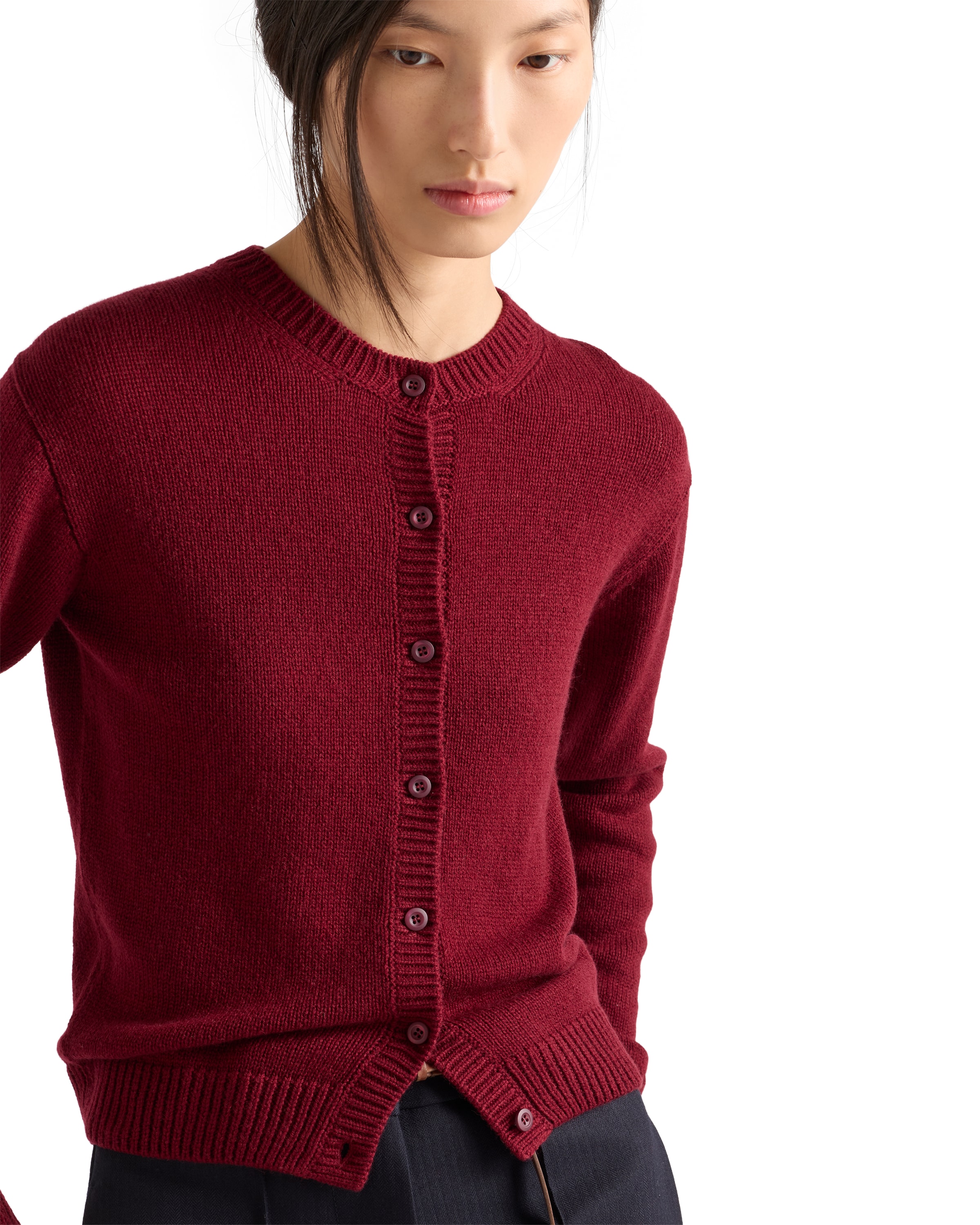 Prada Womens Burgundy Triangle-logo Cashmere Knitted Cardigan In Burgundy