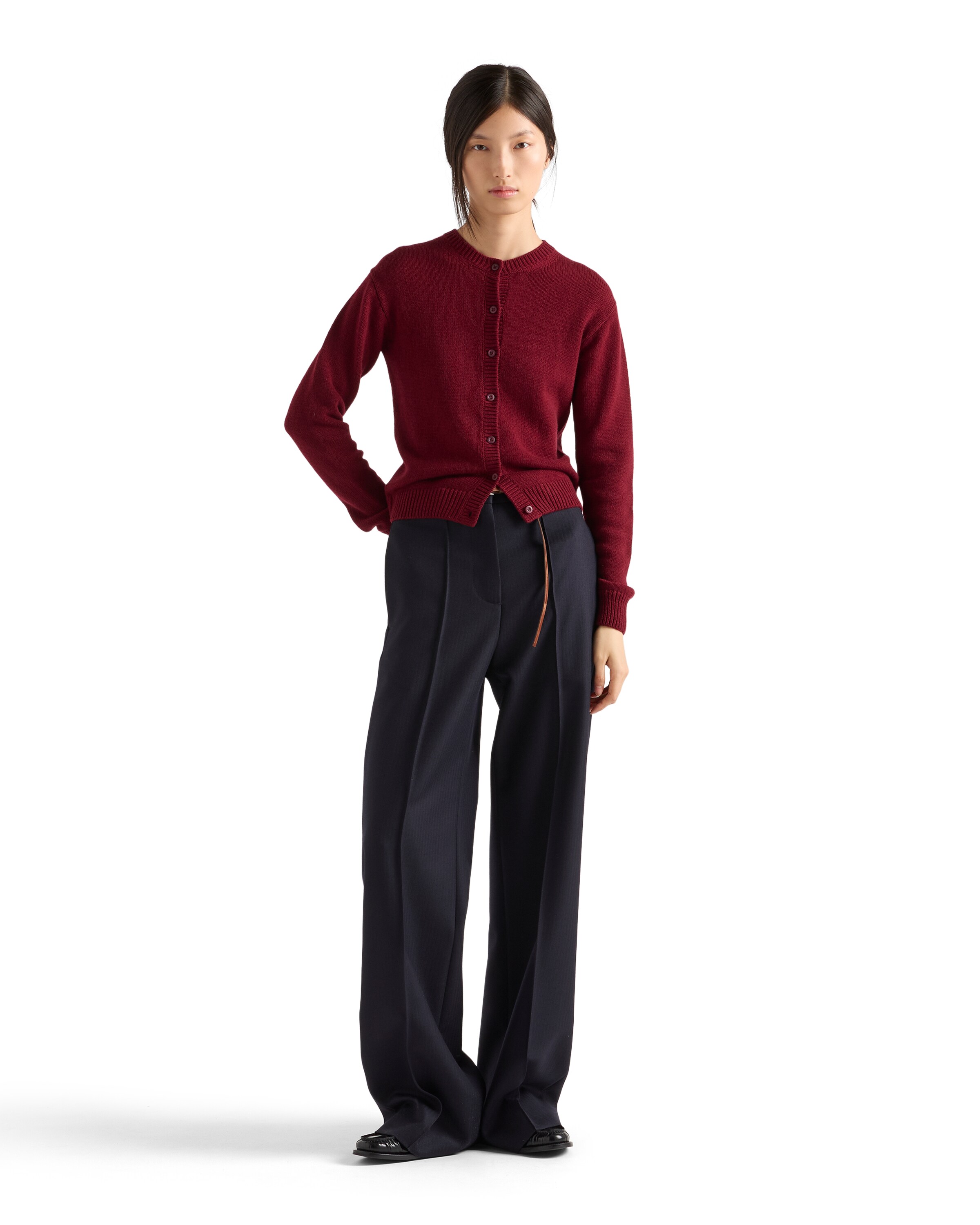 Prada Womens Burgundy Triangle-logo Cashmere Knitted Cardigan In Burgundy