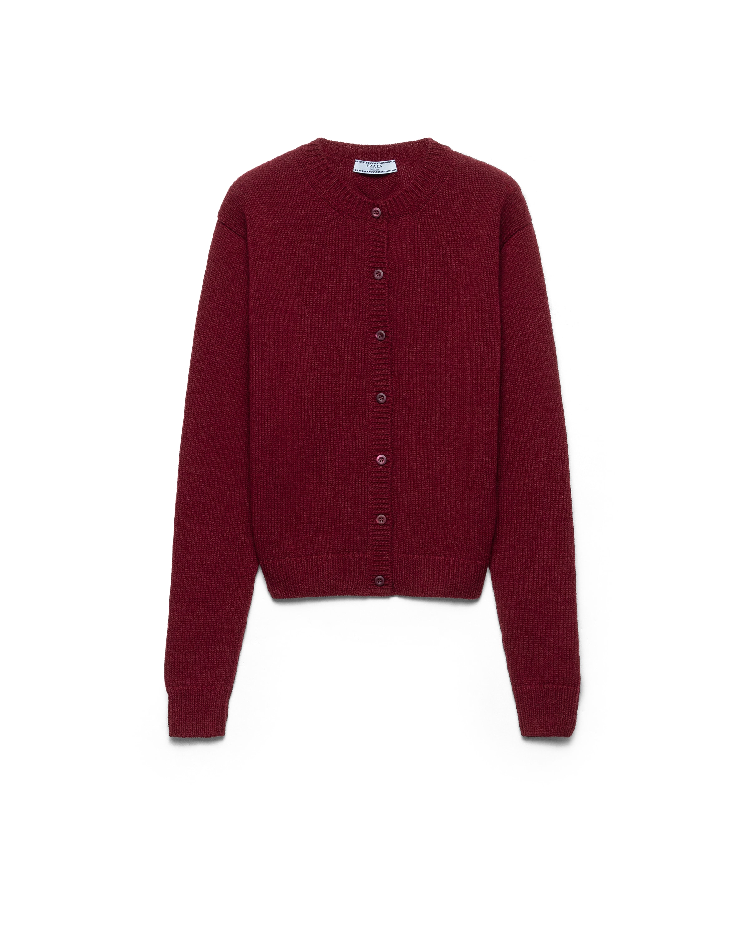 Prada Womens Burgundy Triangle-logo Cashmere Knitted Cardigan In Burgundy