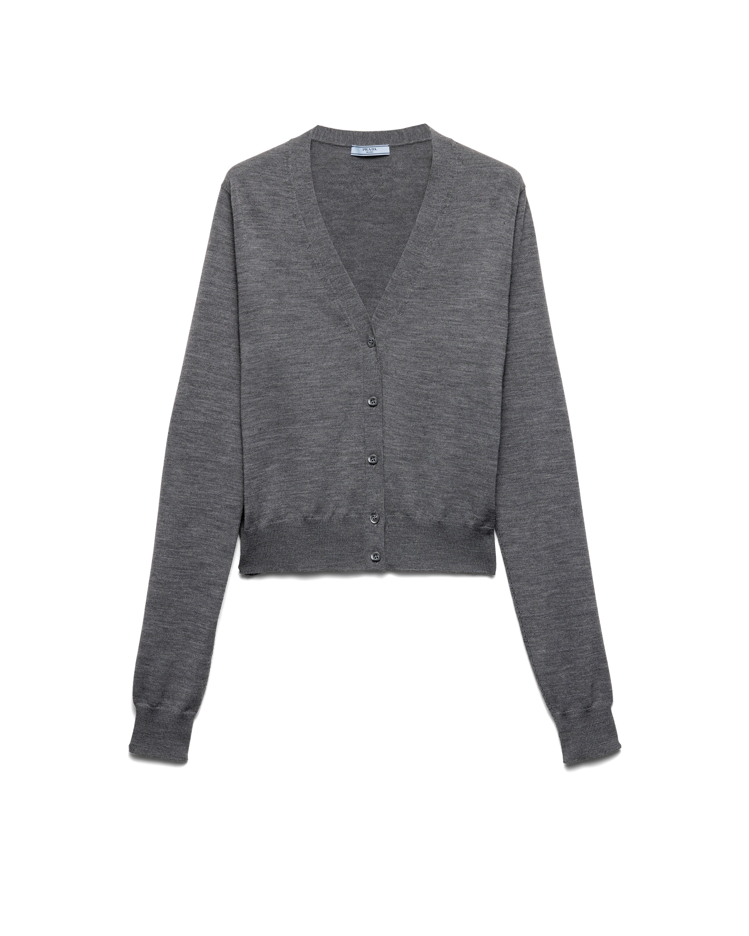 Prada Cardigan En Laine, Femme, Gris Ardoise, Taille 40