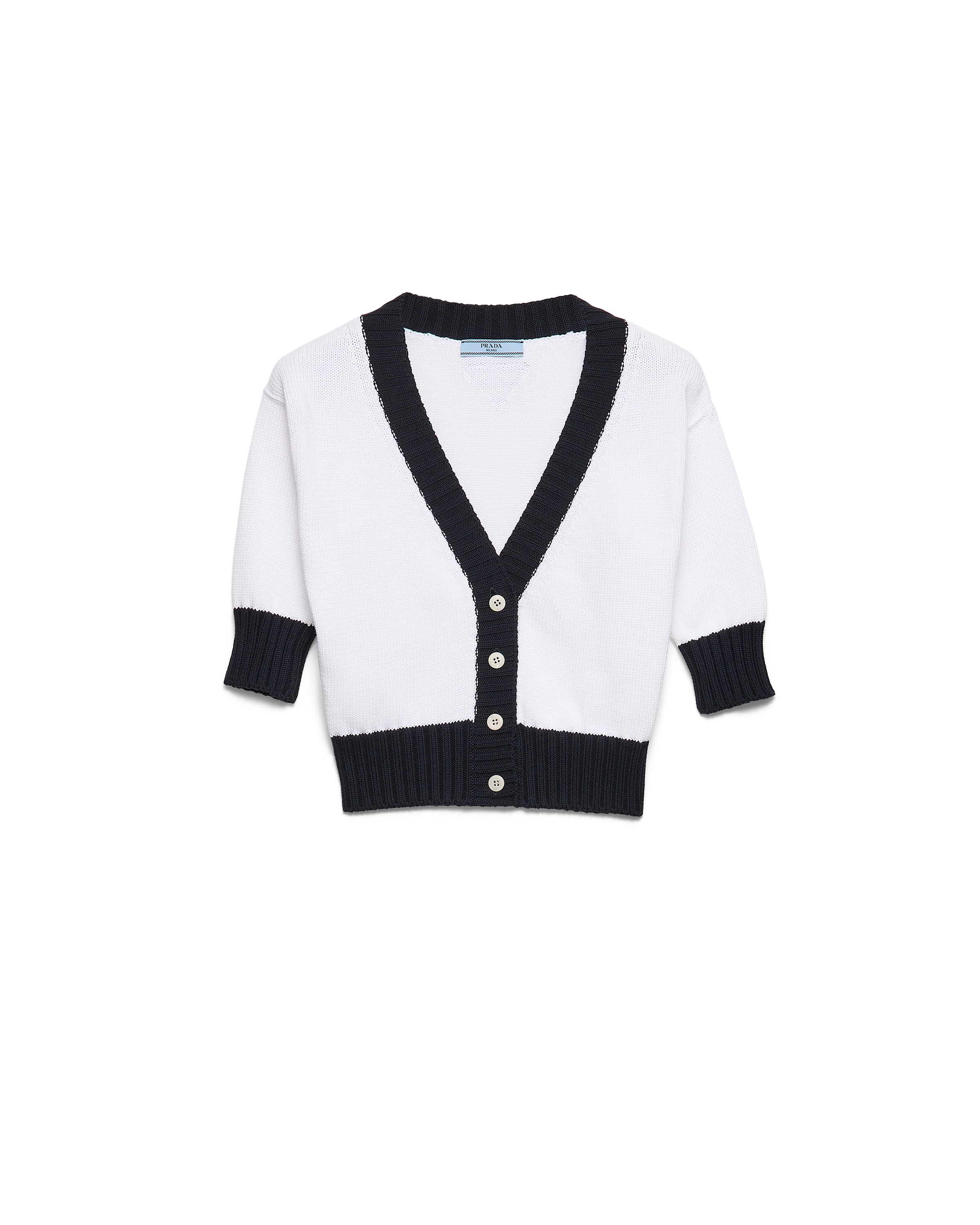 Prada Cardigan In Cotone, Donna, Bianco/blu, Taglia 42