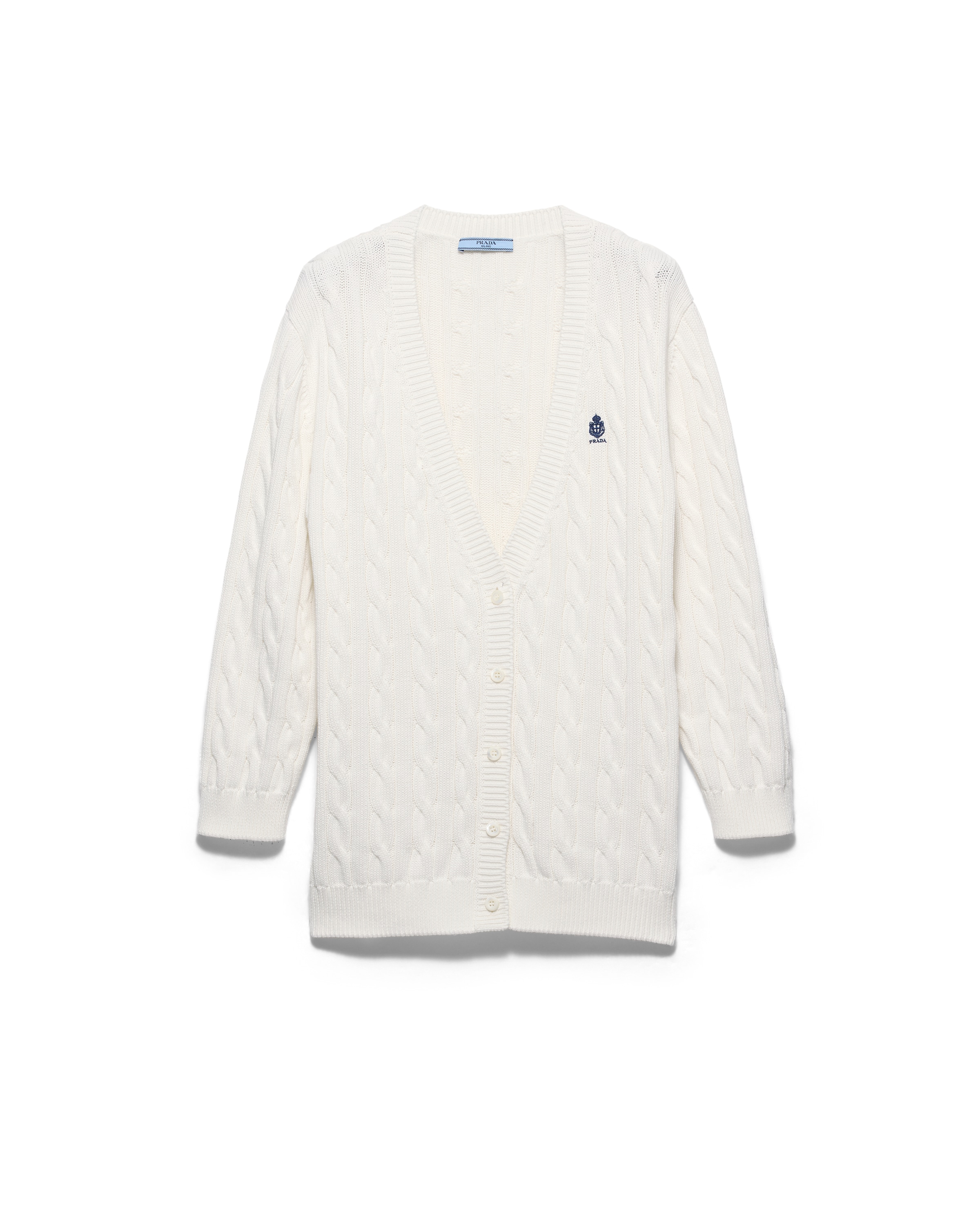 Prada Cable-knit Cotton Cardigan In White