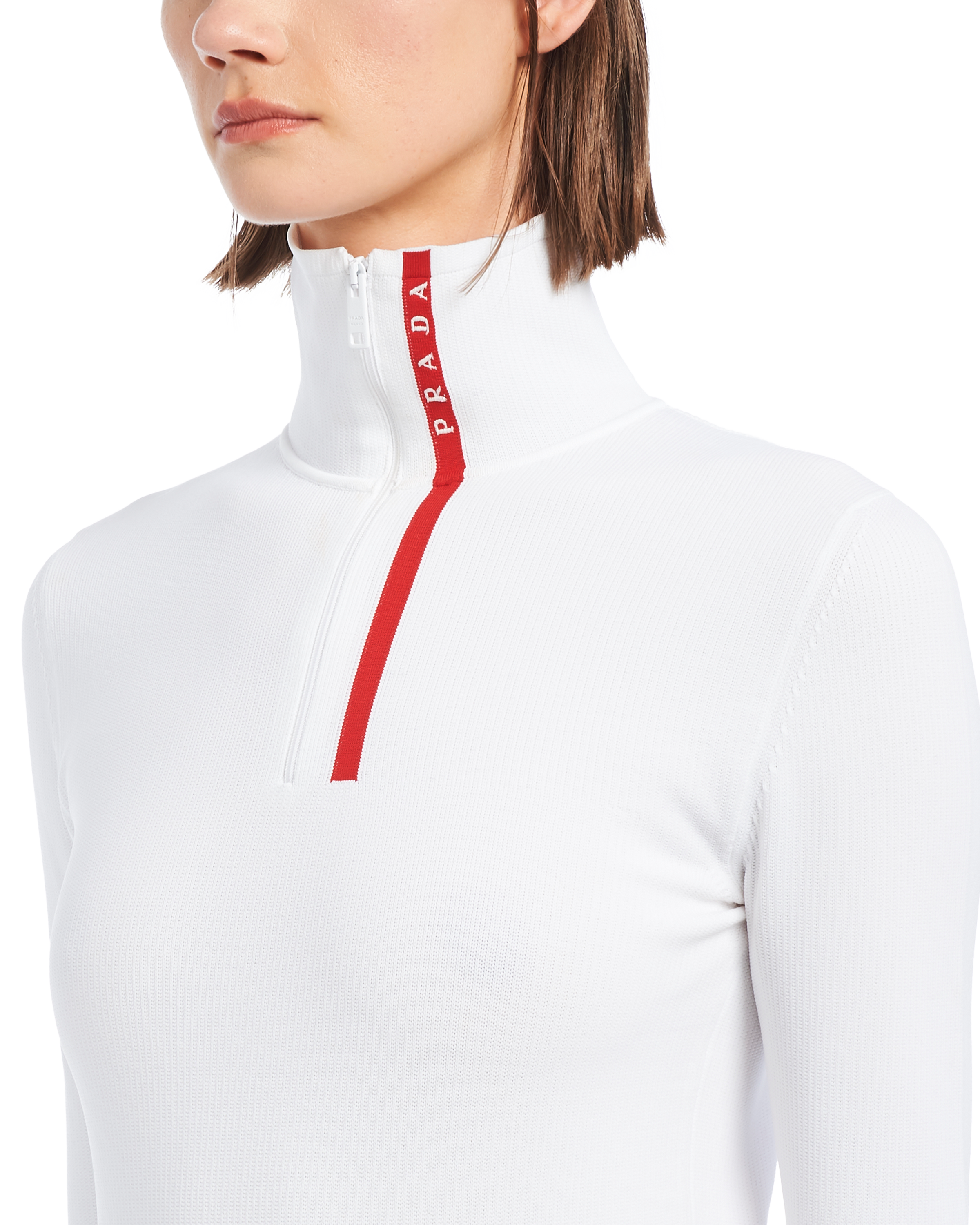 White Nylon turtleneck top | Prada