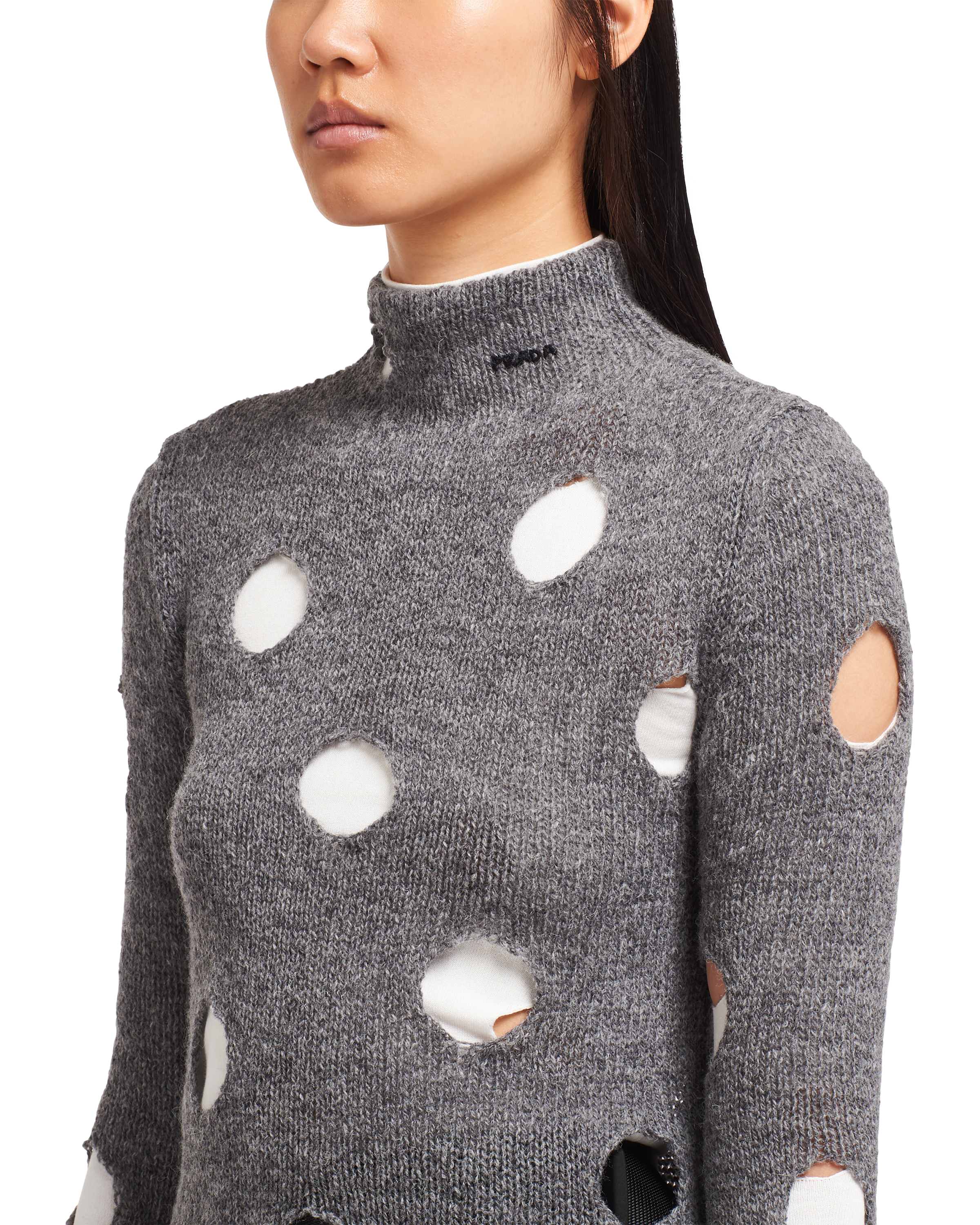 Shetland Wool Turtleneck Sweater With Decorative Holes Prada Shetland Wool Turtleneck Sweater With Decorative Holes Prada