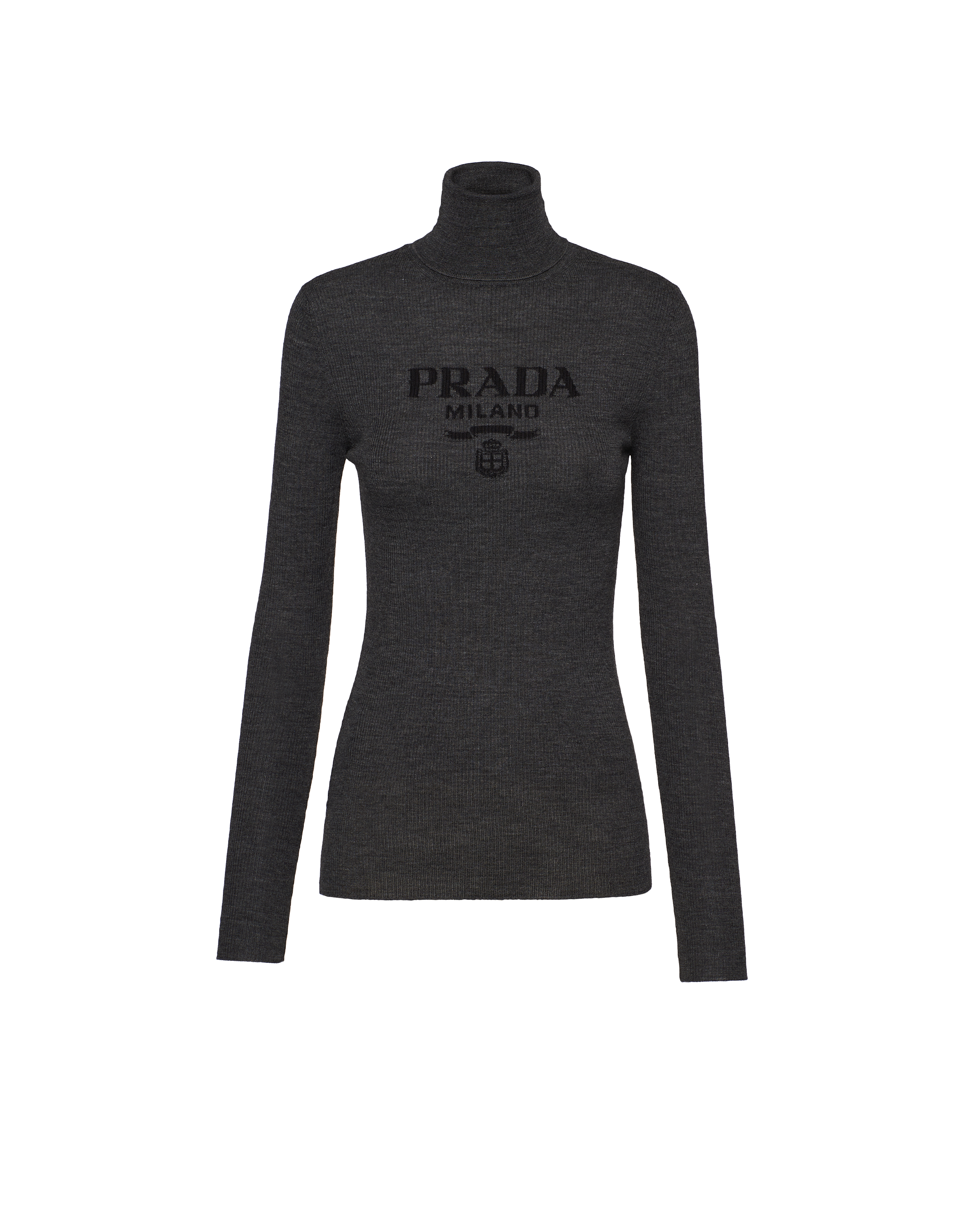 Prada Superfine Wool Turtleneck Jumper In Anthracite Grey