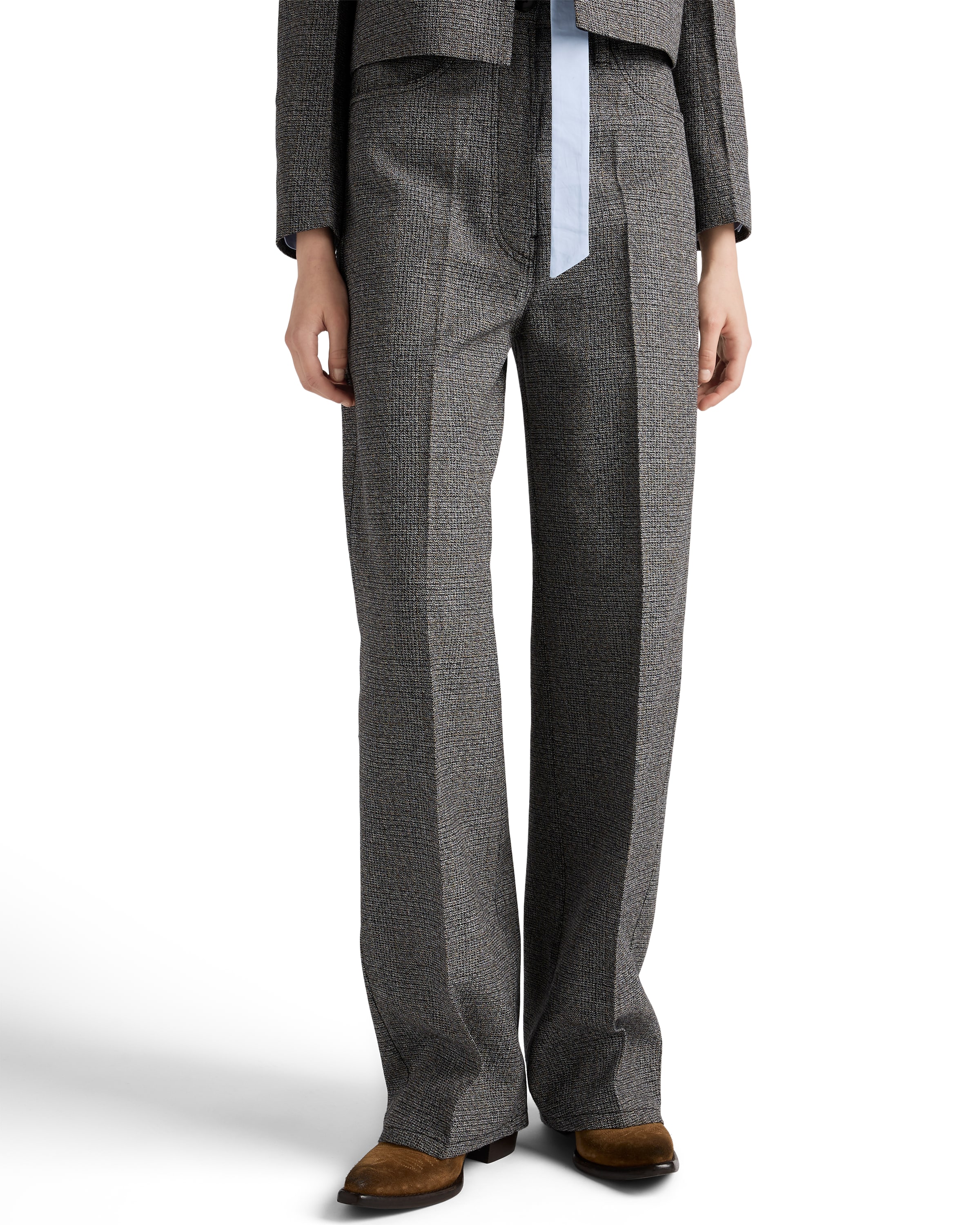 Prada Cotton-wool Prince Of Wales Tailored Trousers In Gray