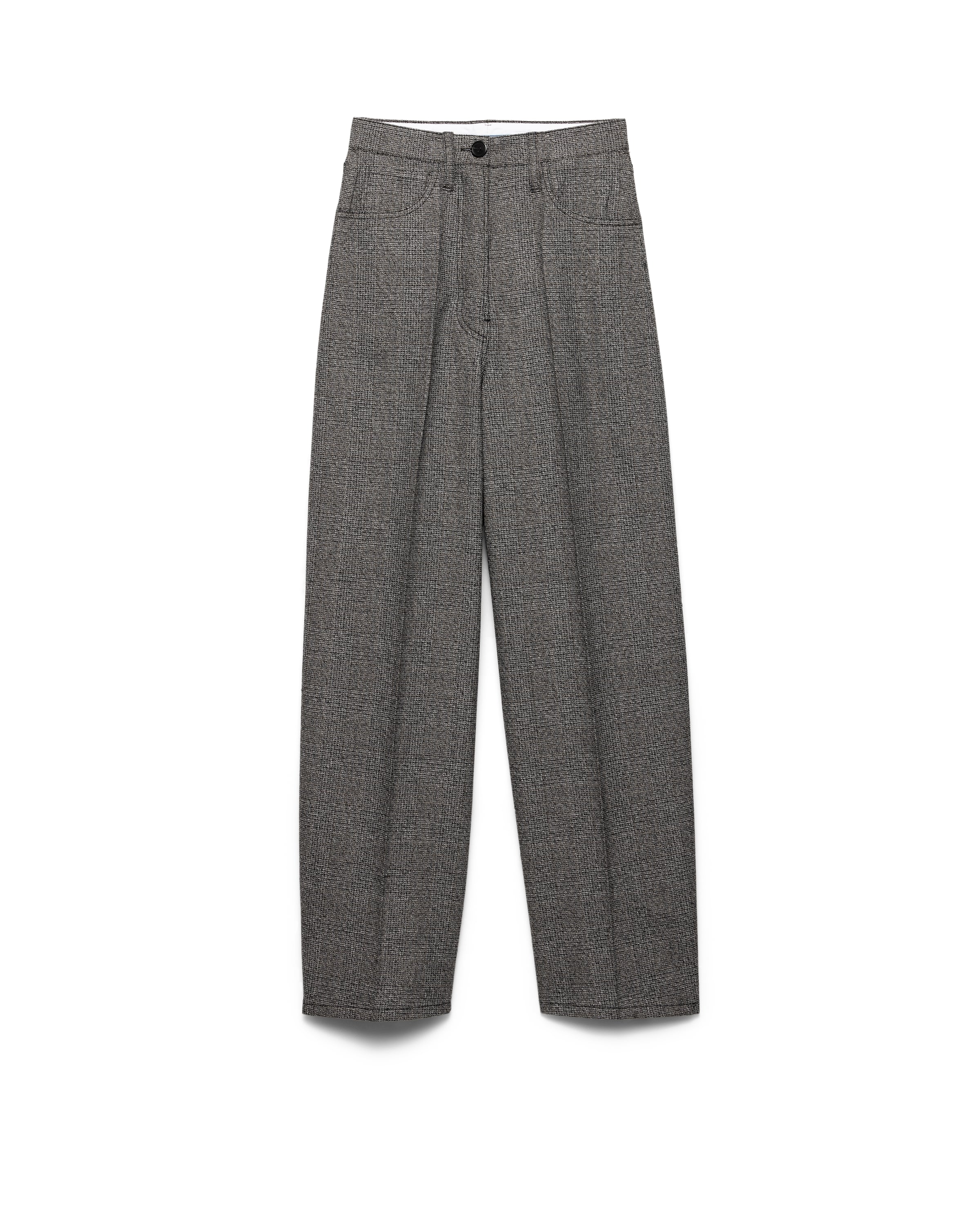 Prada Cotton-wool Prince Of Wales Tailored Trousers In Gray