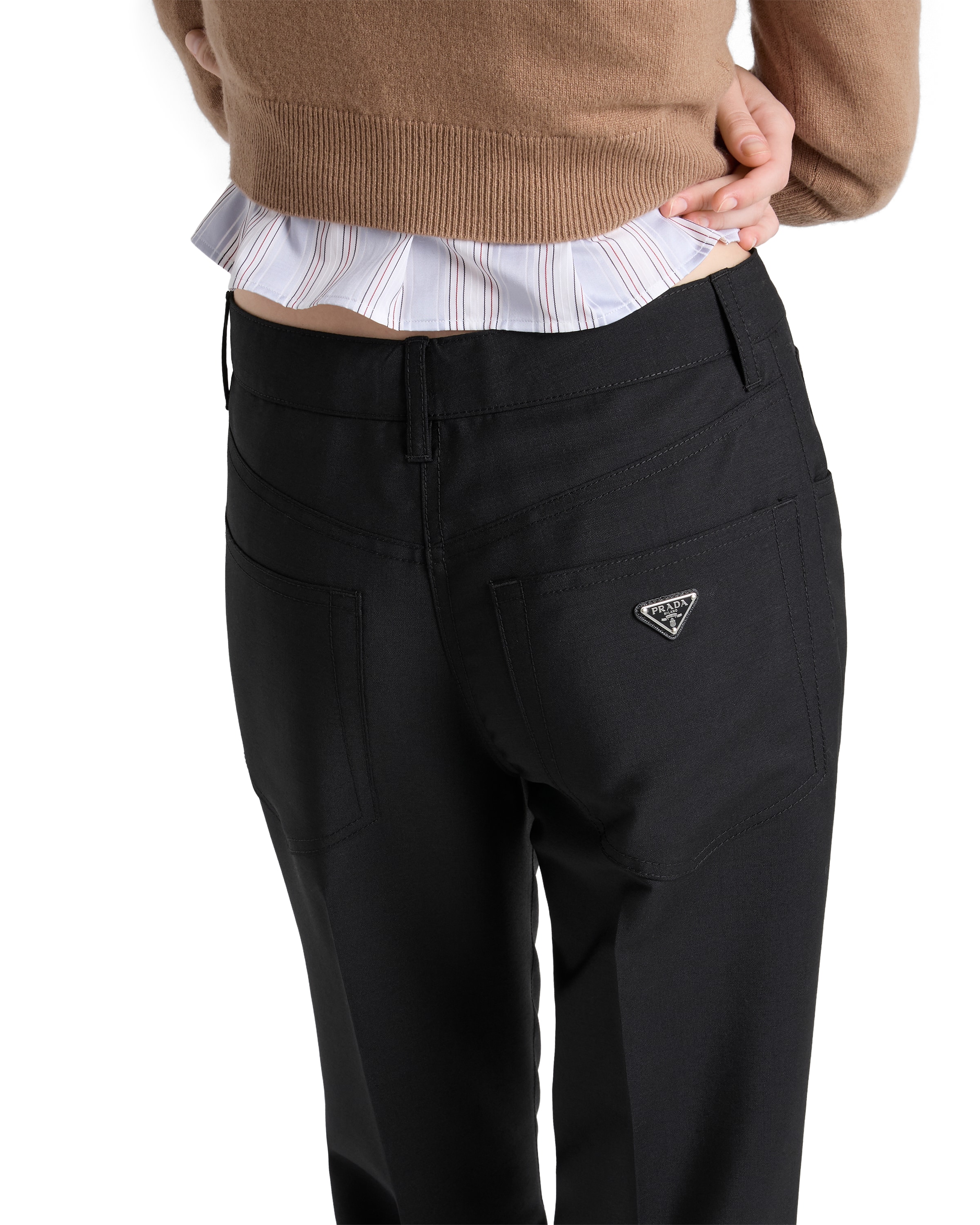 Prada Safety-pin Detail Wool Trousers Clothing In Black