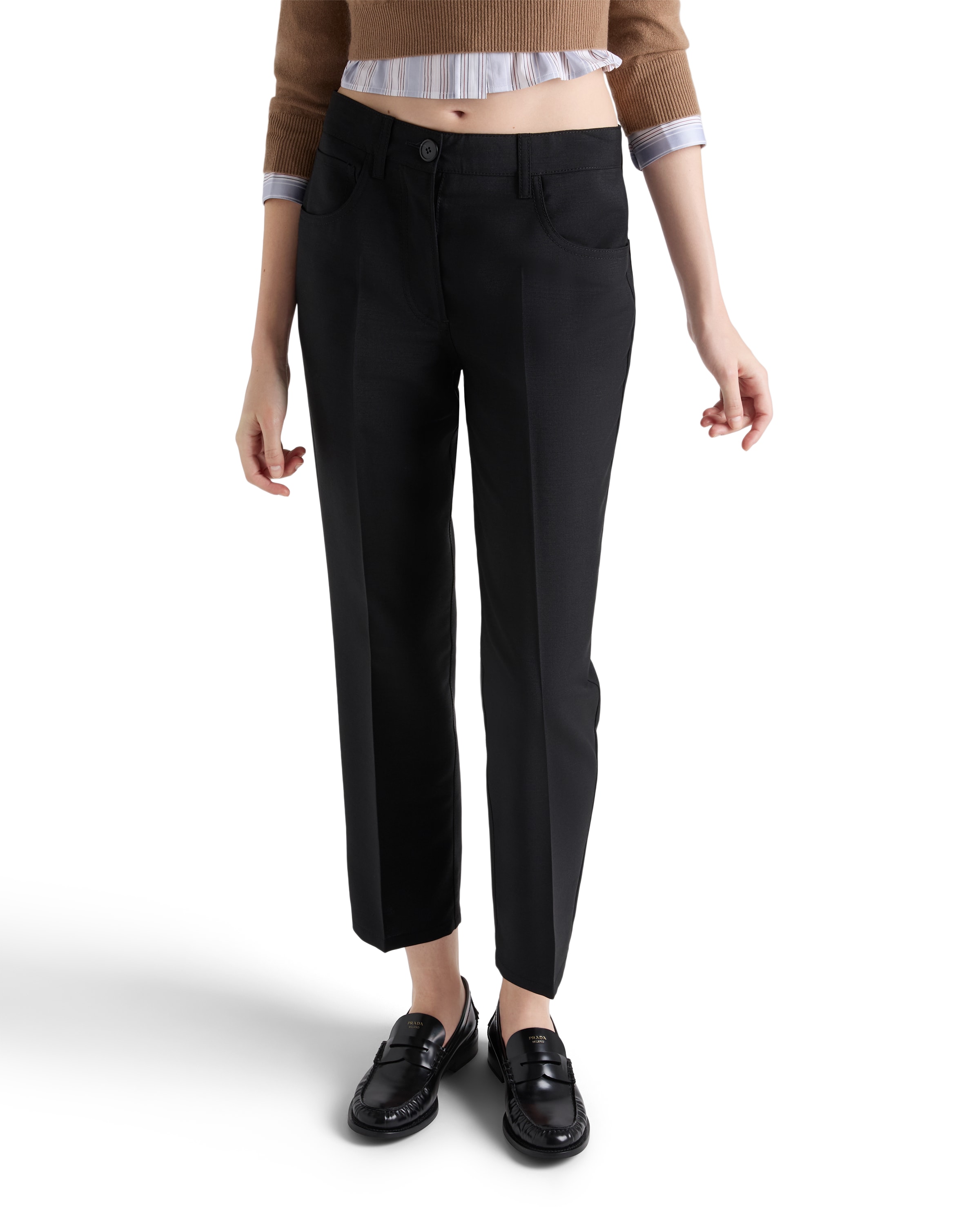 Prada Safety-pin Detail Wool Trousers Clothing In Black