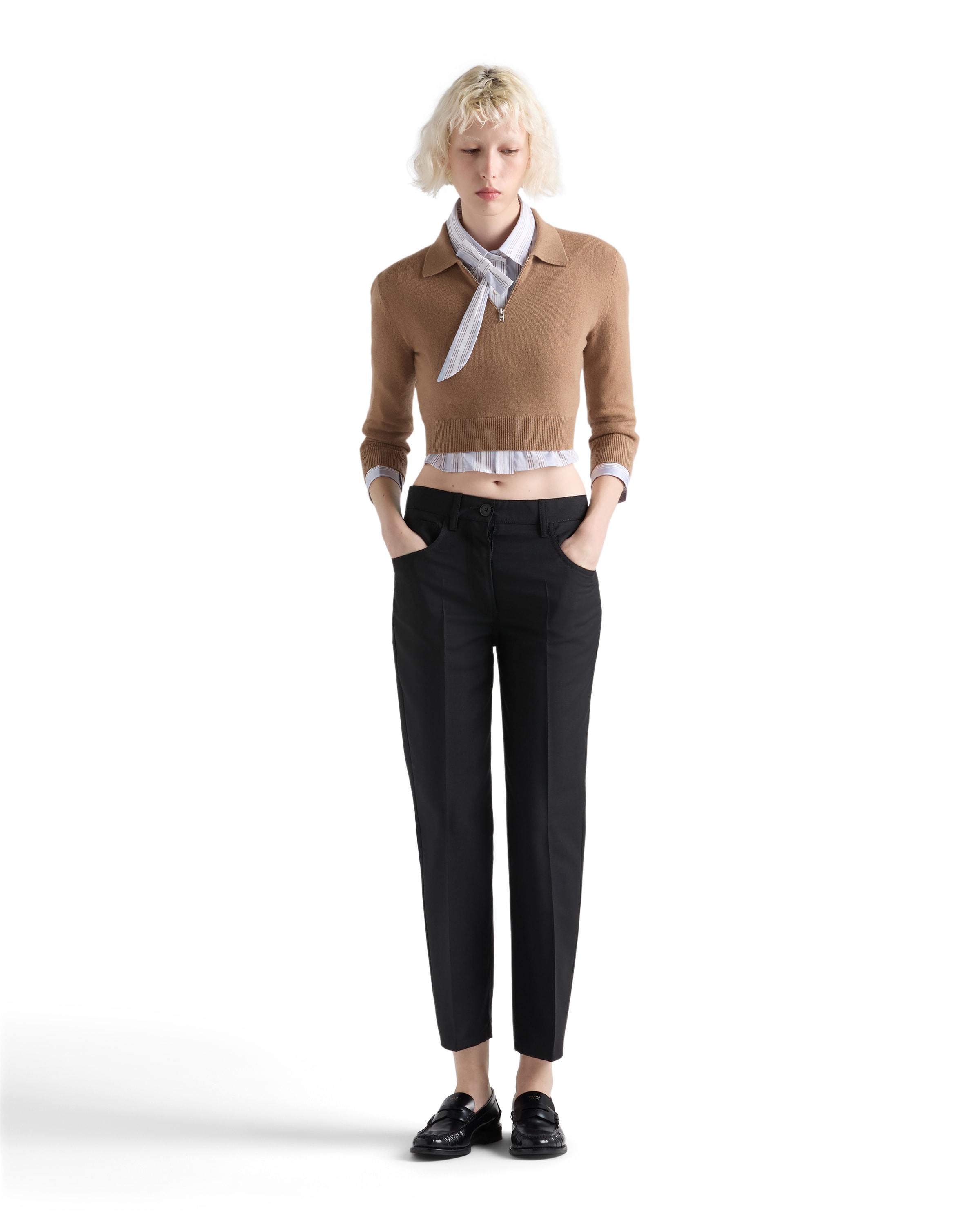 Prada Safety-pin Detail Wool Trousers Clothing In Black