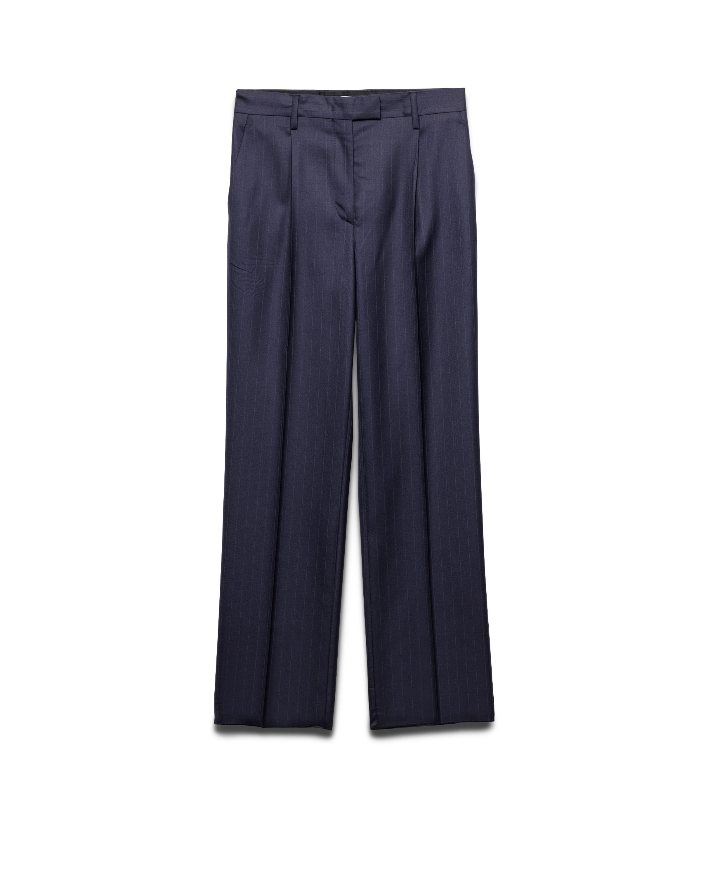 Prada Pantalon En Laine À Fines Rayures, Femme, Bleu, Taille 38