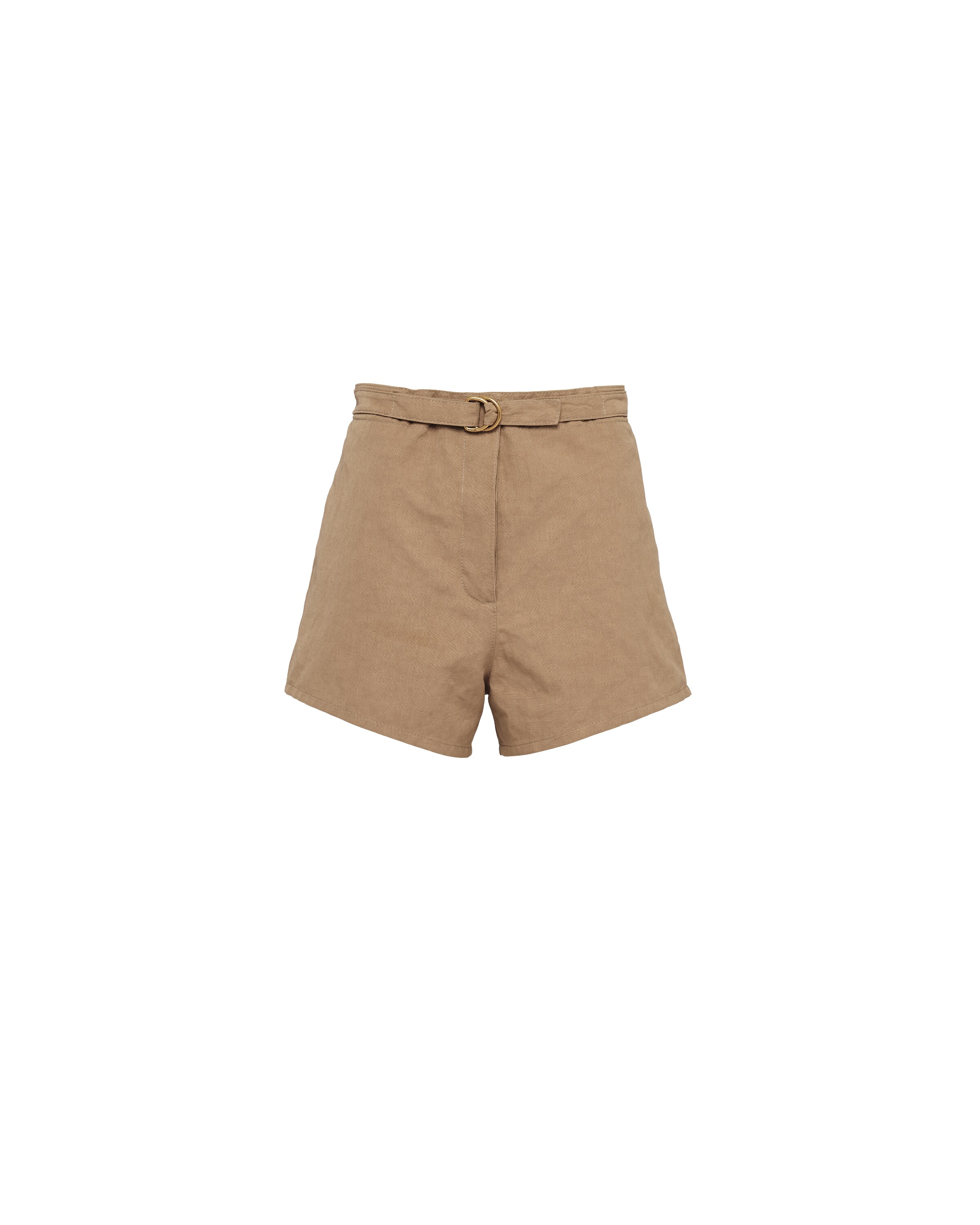 Prada Shorts In Panama Di Cotone E Lino, Donna, Nocciola, Taglia 42