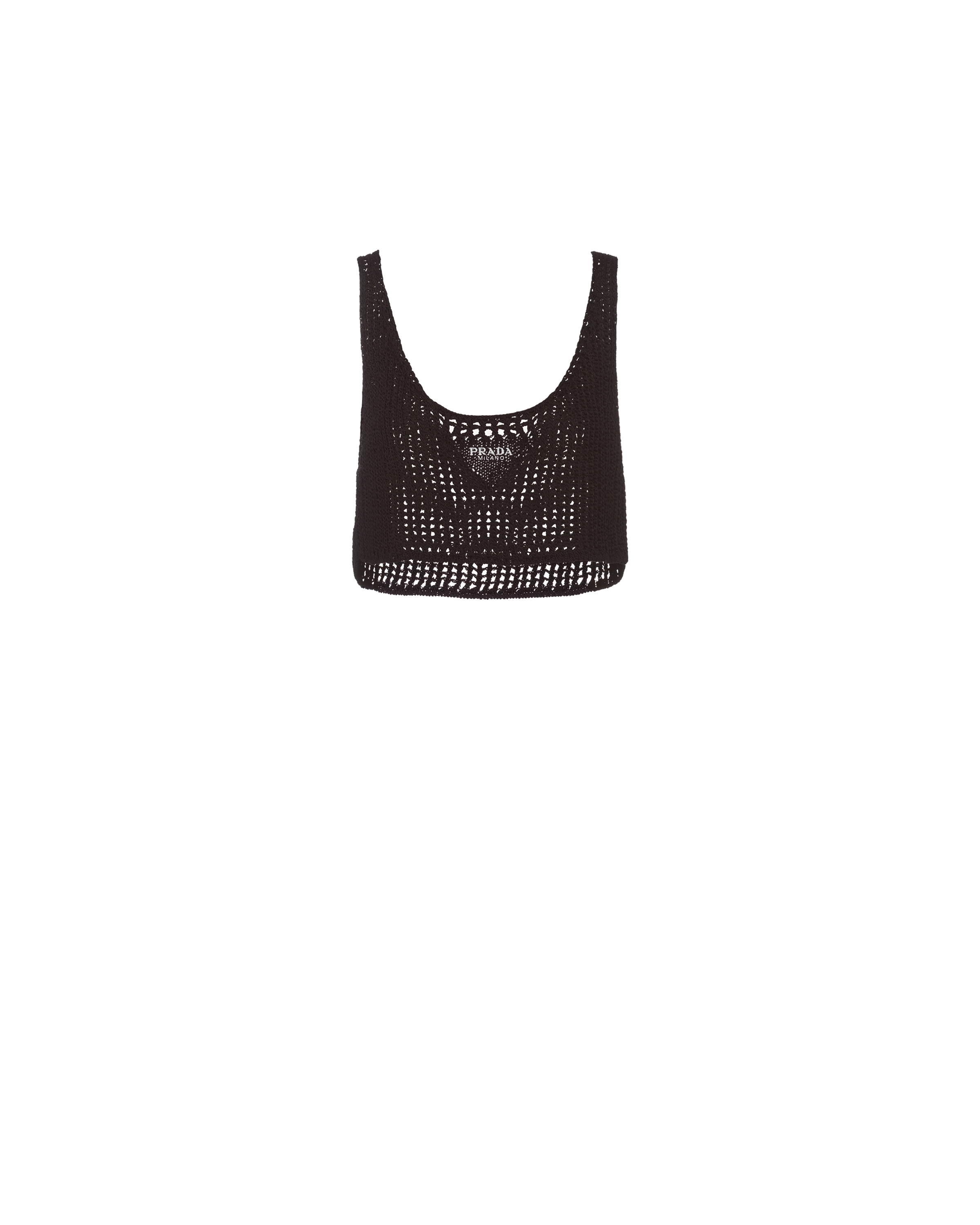 Prada Crocheted Cotton Crop Top In Black