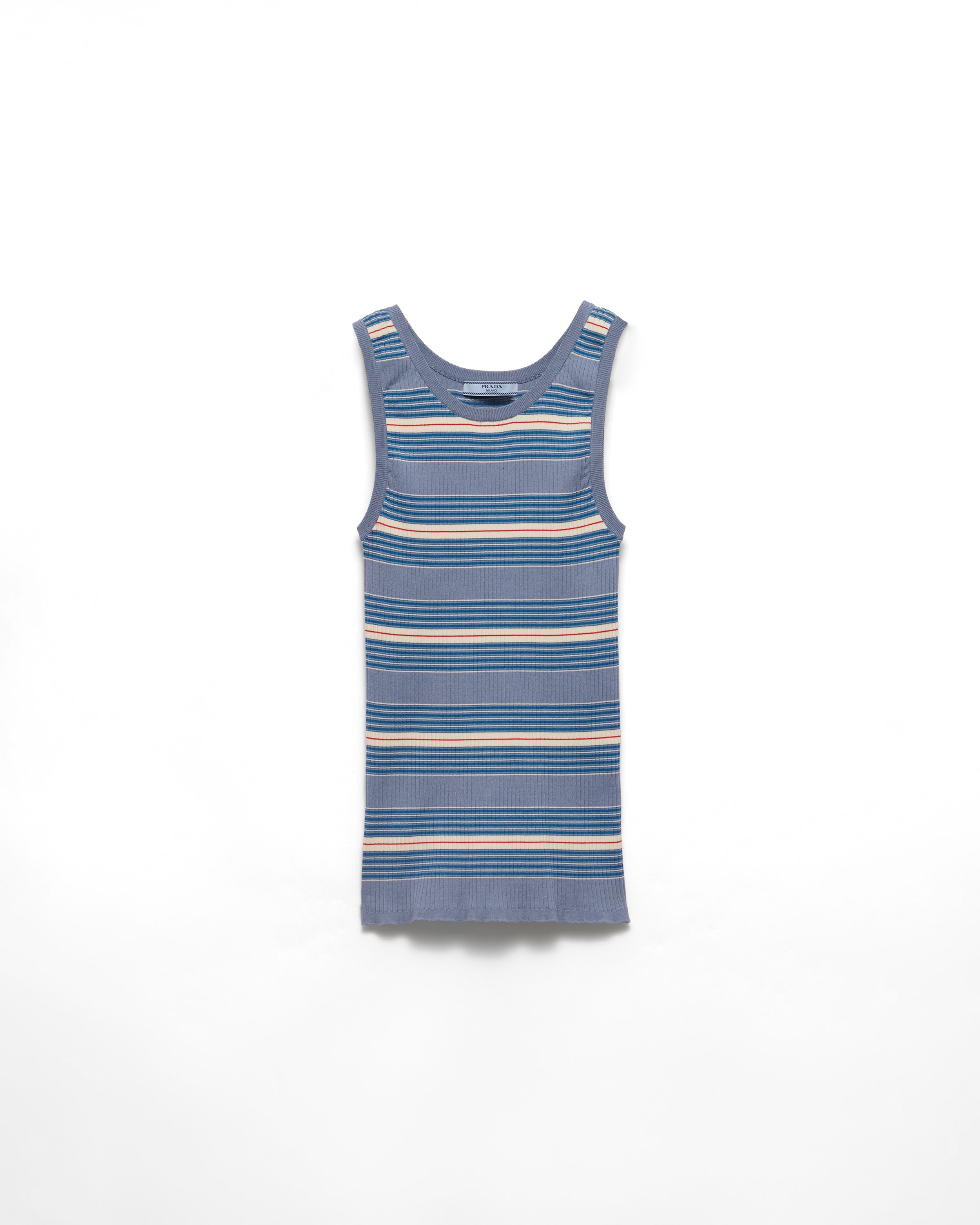 Prada Haut En Maille De Coton Stretch À Rayures, Femme, Bleu Pervenche, Taille 44