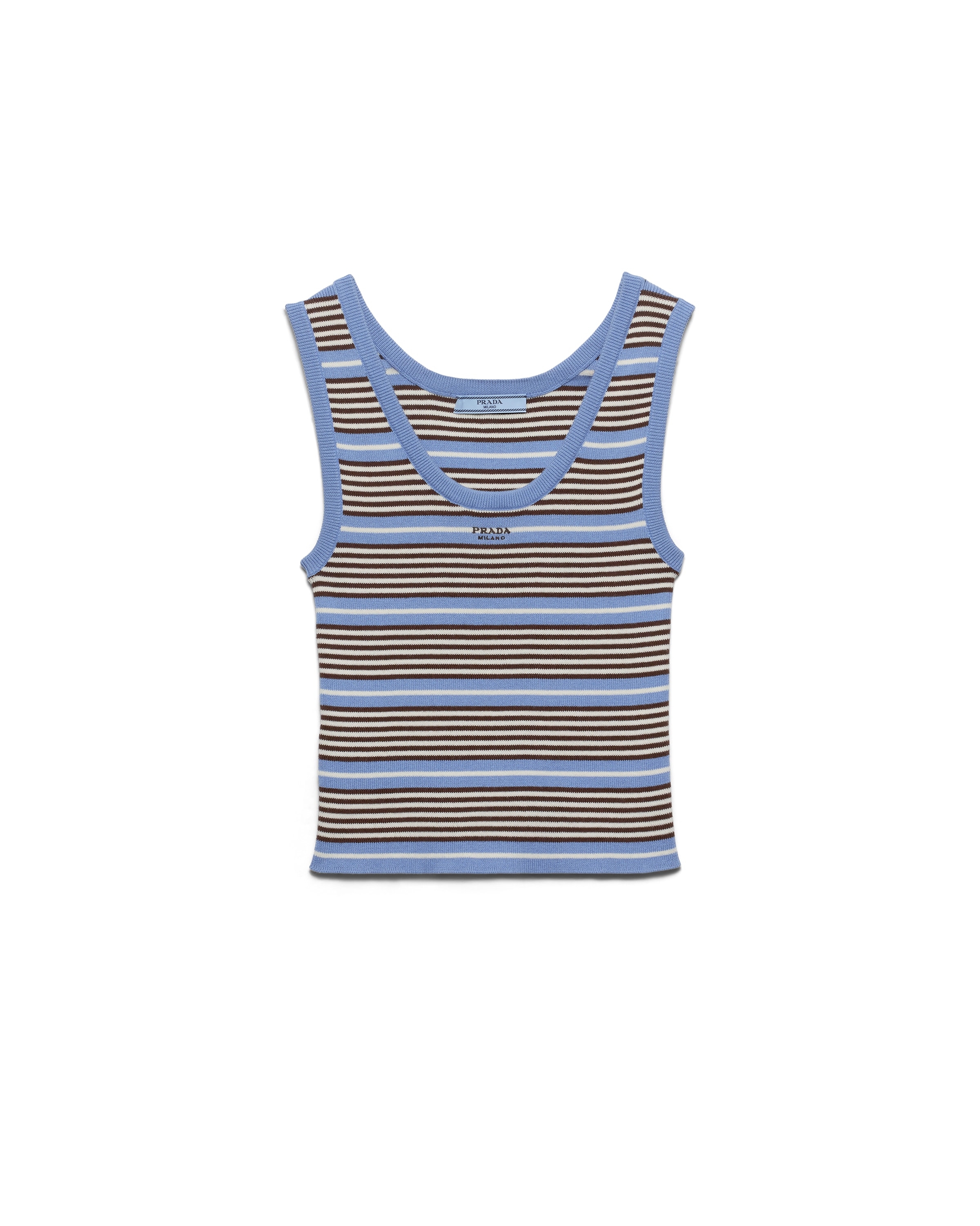 Cotton Knit Tank Top, Woman, Light Blue/white, Size 46