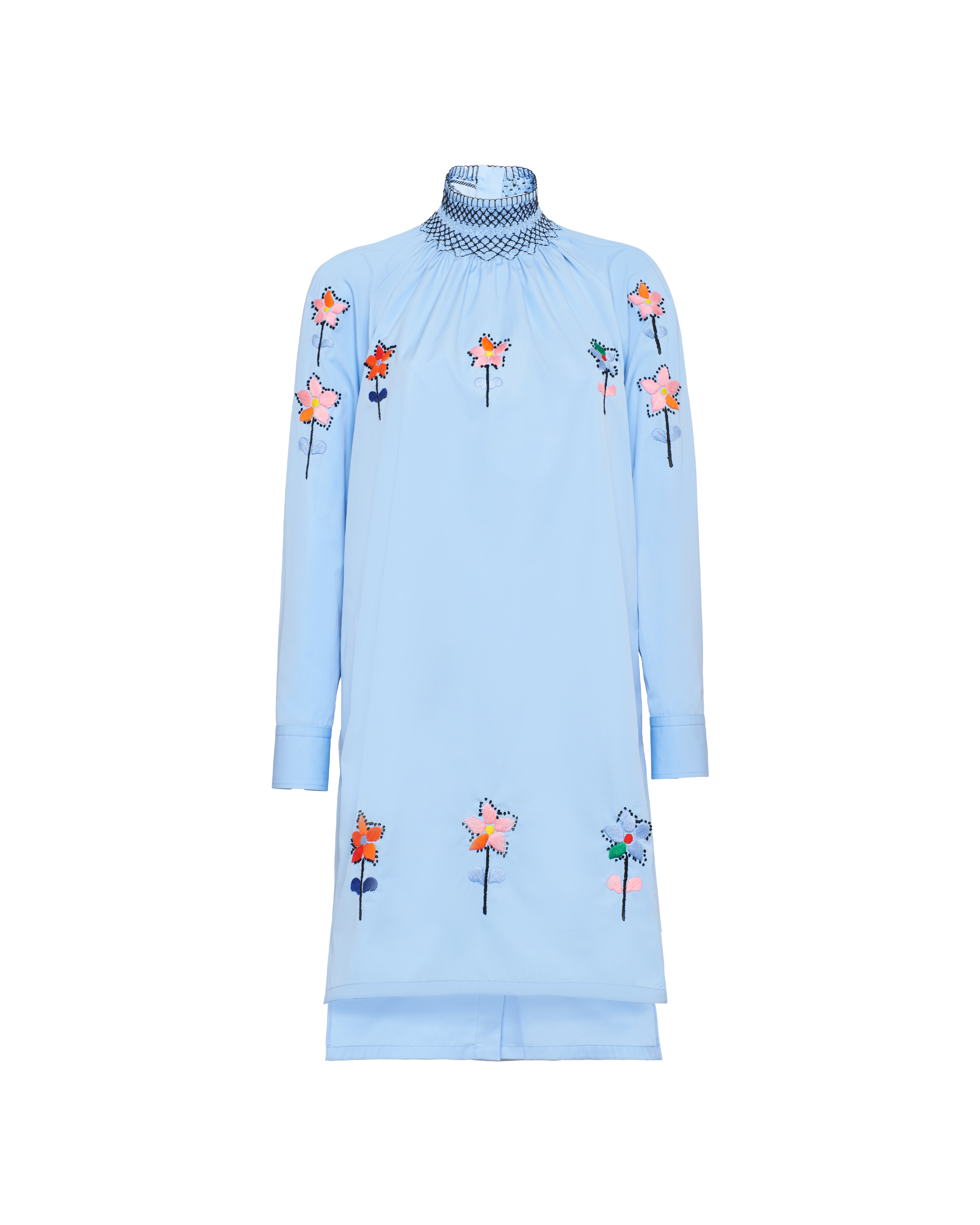 Egyptian Cotton Popelin Dress With Embroidery Prada