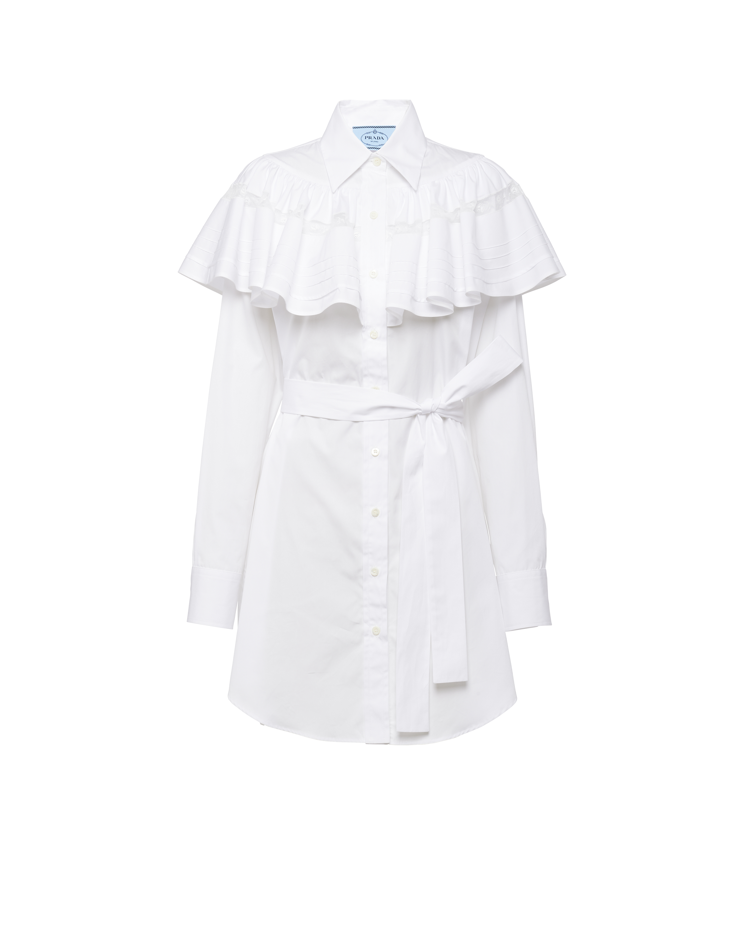 Egyptian Cotton Poplin Dress With Lace Prada