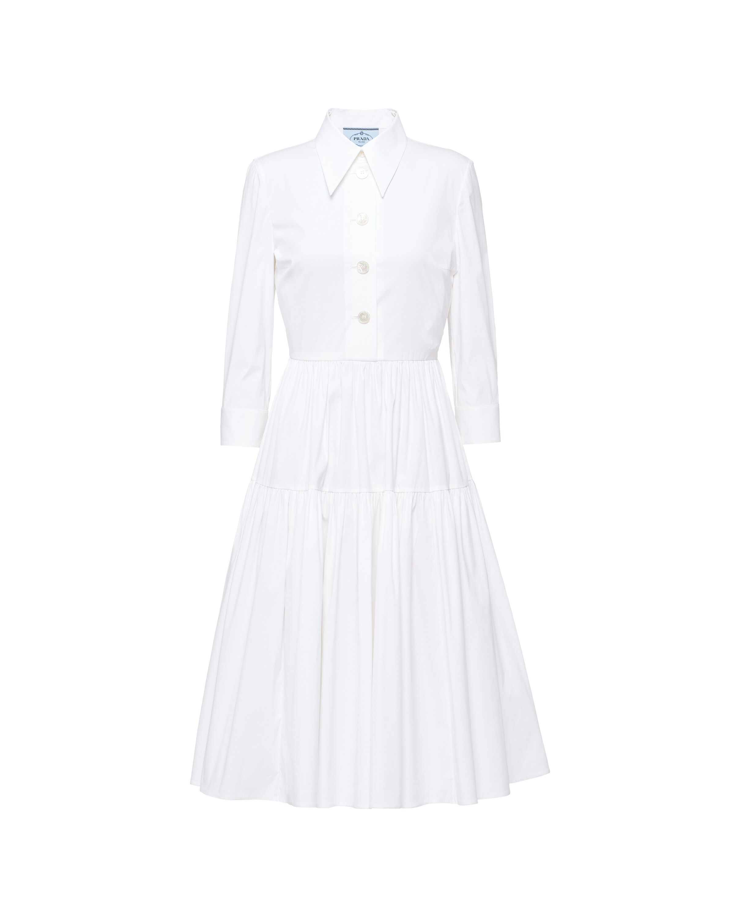 White Stretch cotton poplin dress Prada