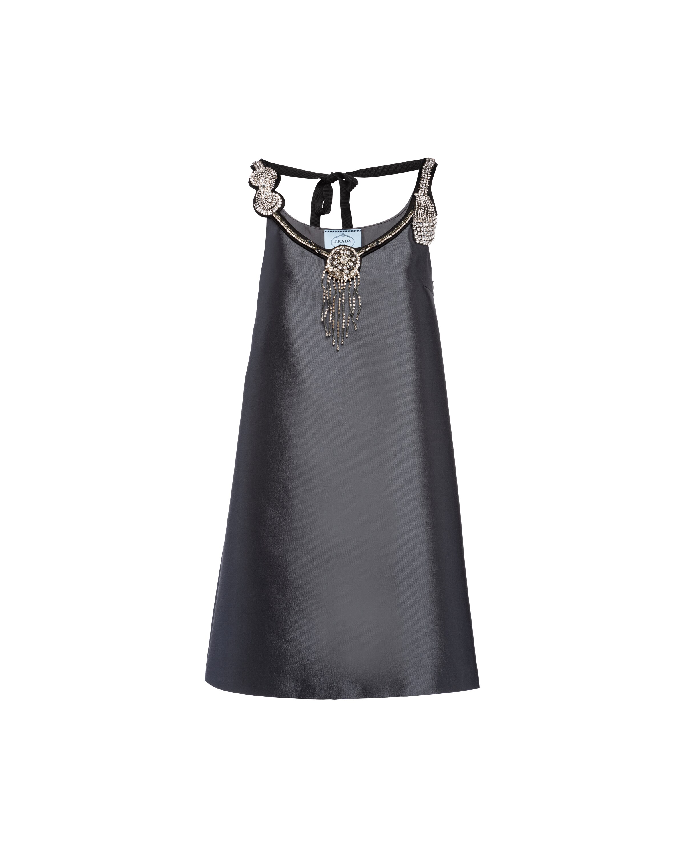 Iron Gray Wool and silk embroidered dress Prada