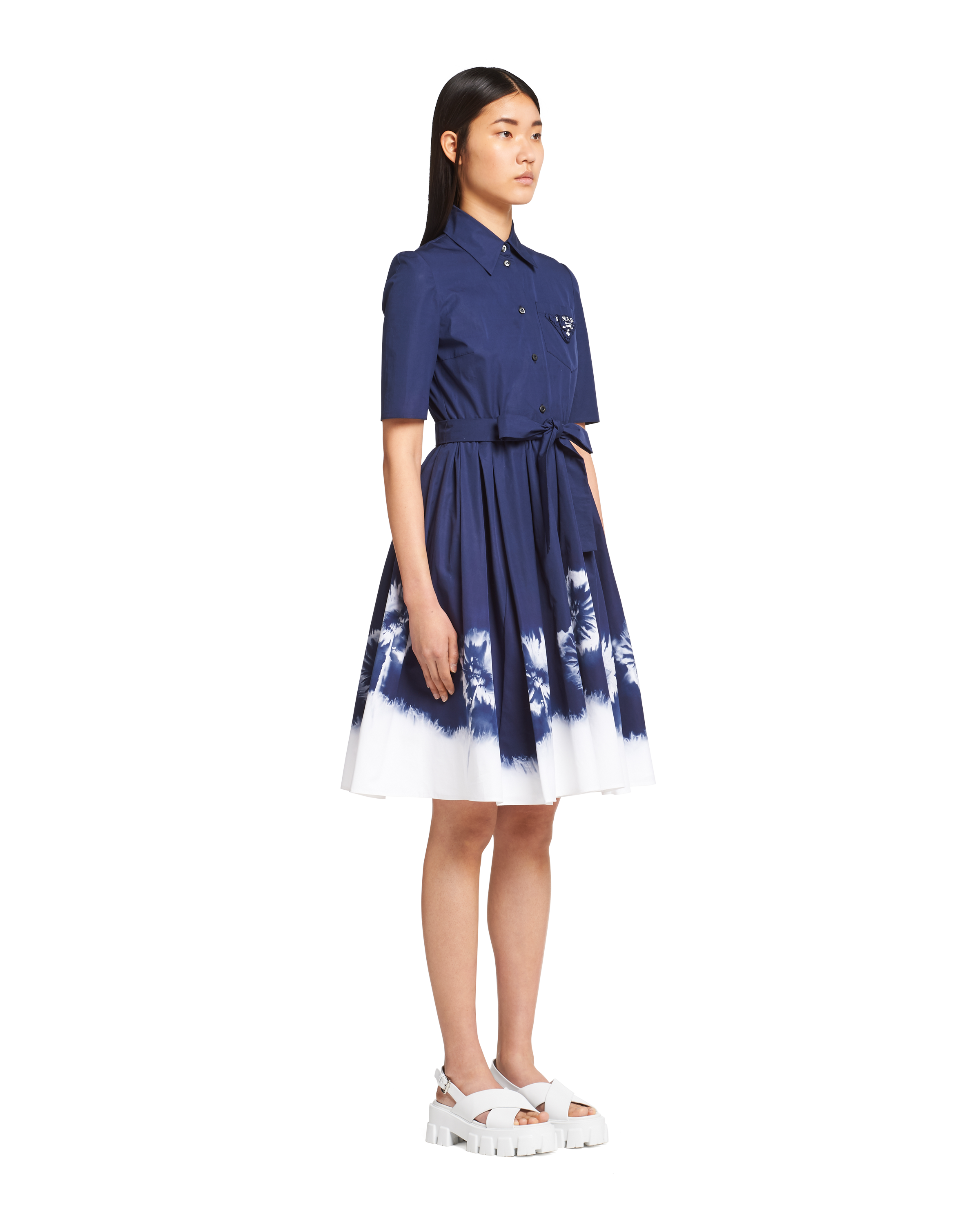 Navy Printed Poplin Dress Prada