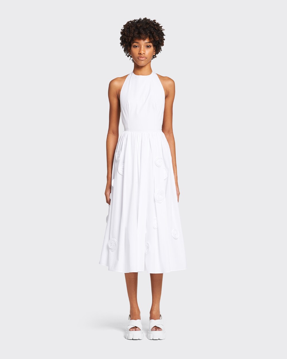 White Embroidered poplin dress | Prada