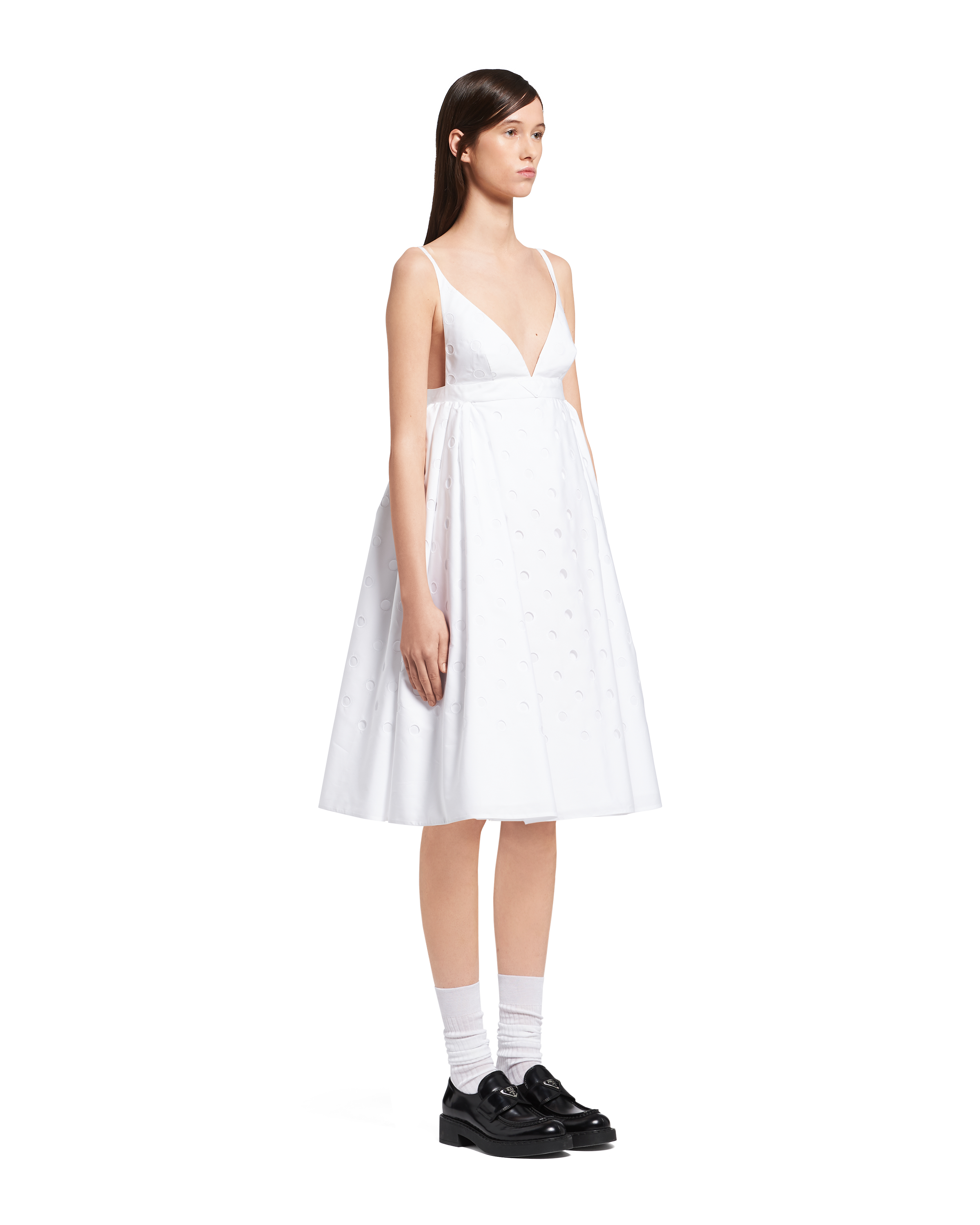 White Eyelet lace poplin dress | Prada