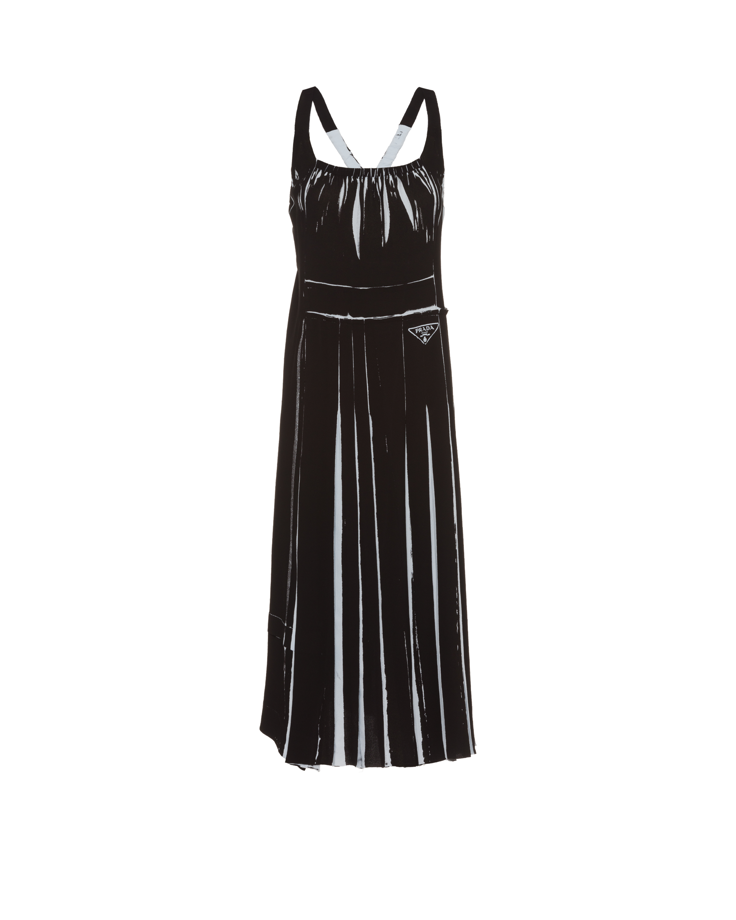 Prada `re-edition` Printed `sablé` Dress In Black/light Grey