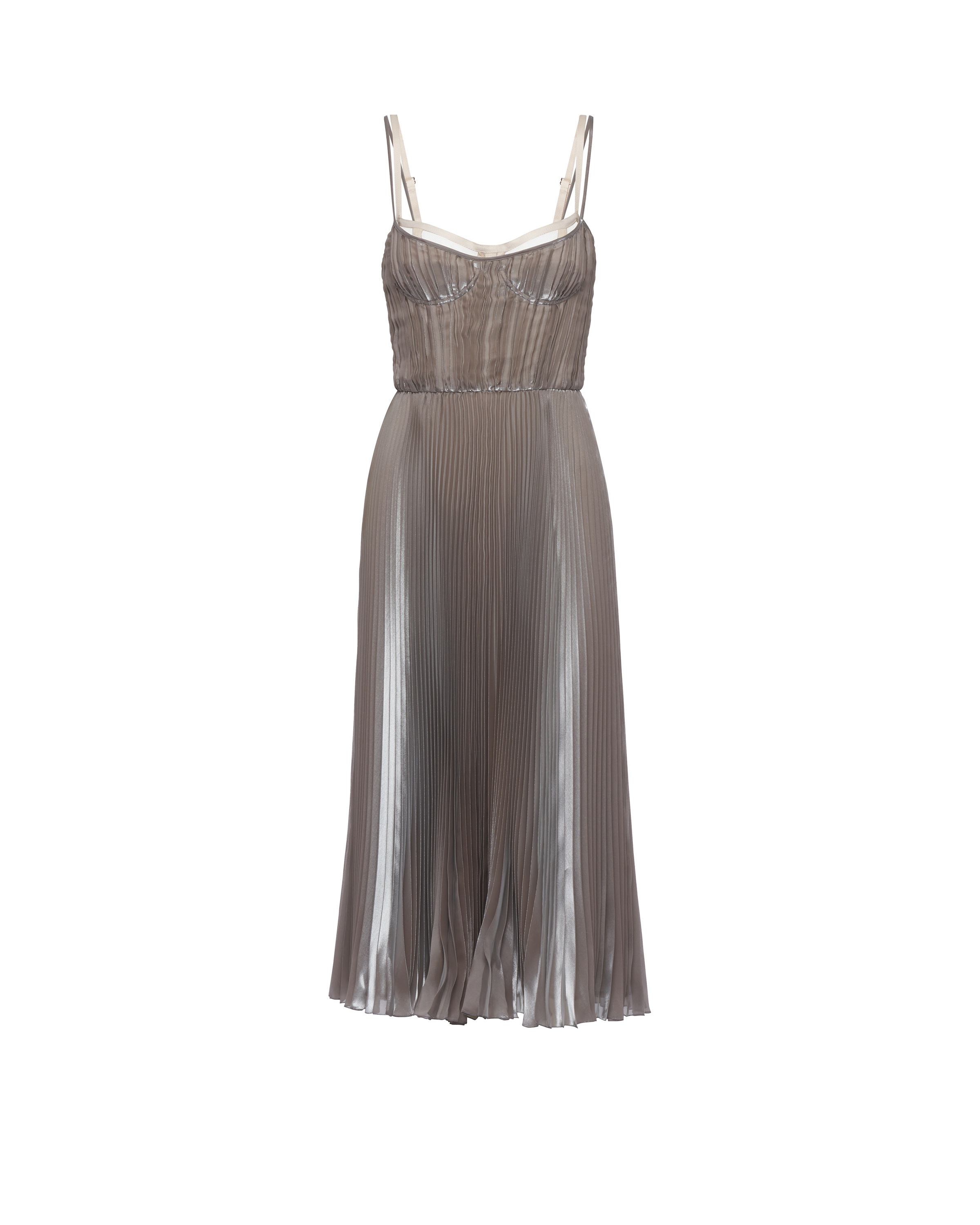 Prada Technical Voile Sunray Pleat Midi-dress In Hematite
