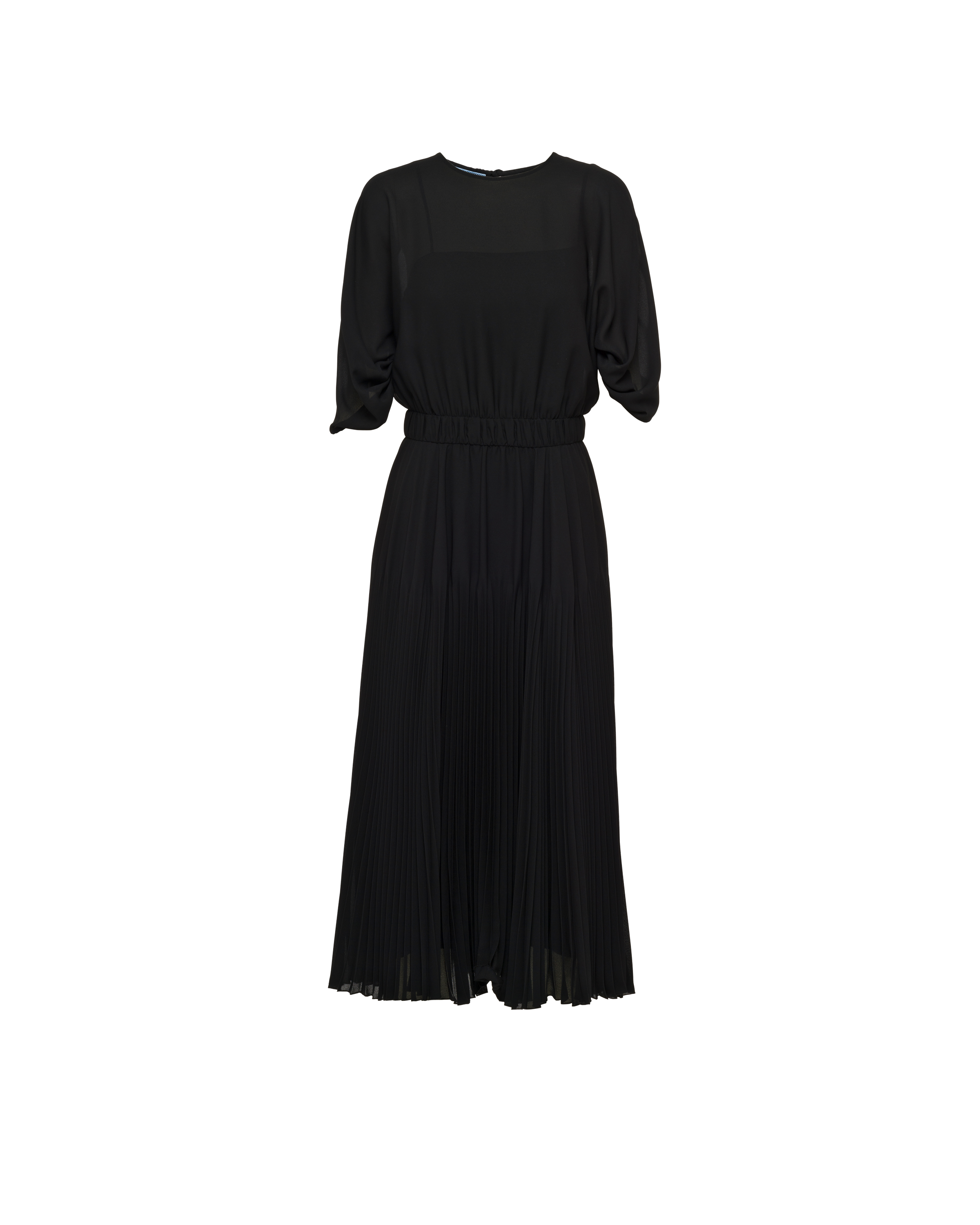 PRADA SUNRAY PLEAT SABLÉ MIDI DRESS