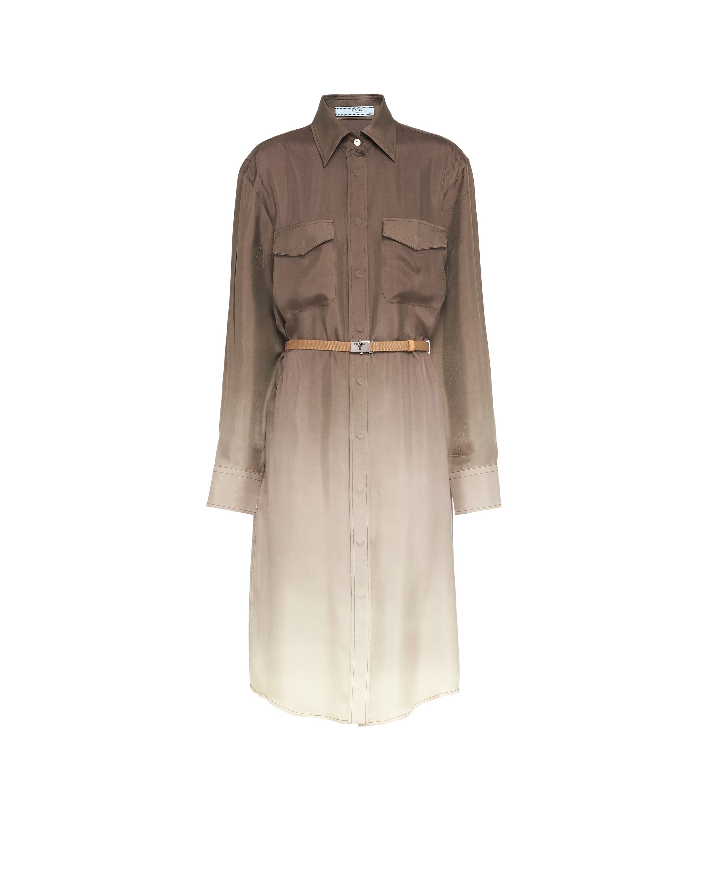 Prada Robe-chemise En Sergé De Soie, Femme, Vert Camouflage, Taille 40