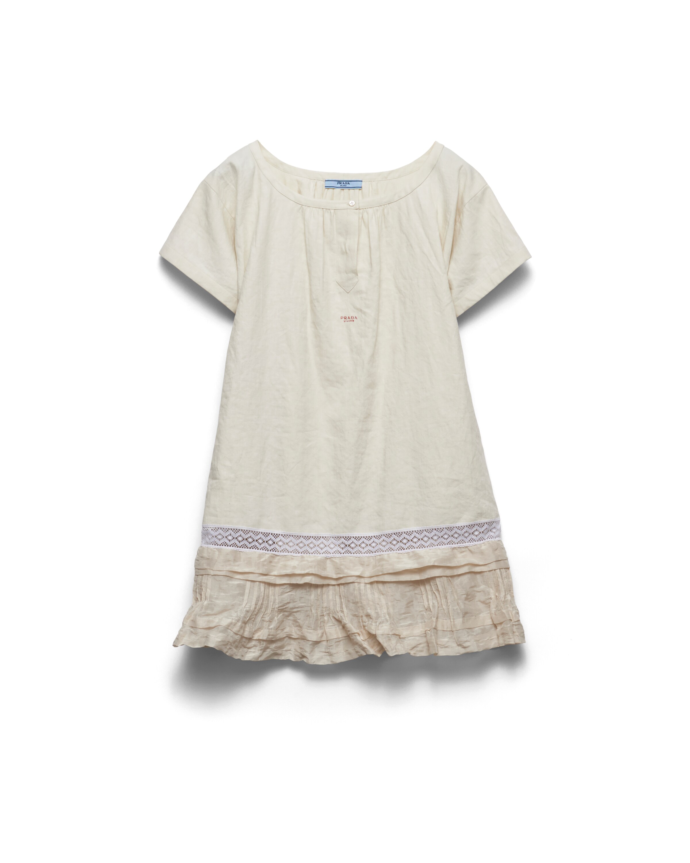 Prada Robe Courte En Lin Et Soie Vieillie Brodée, Femme, Naturel, Taille 38