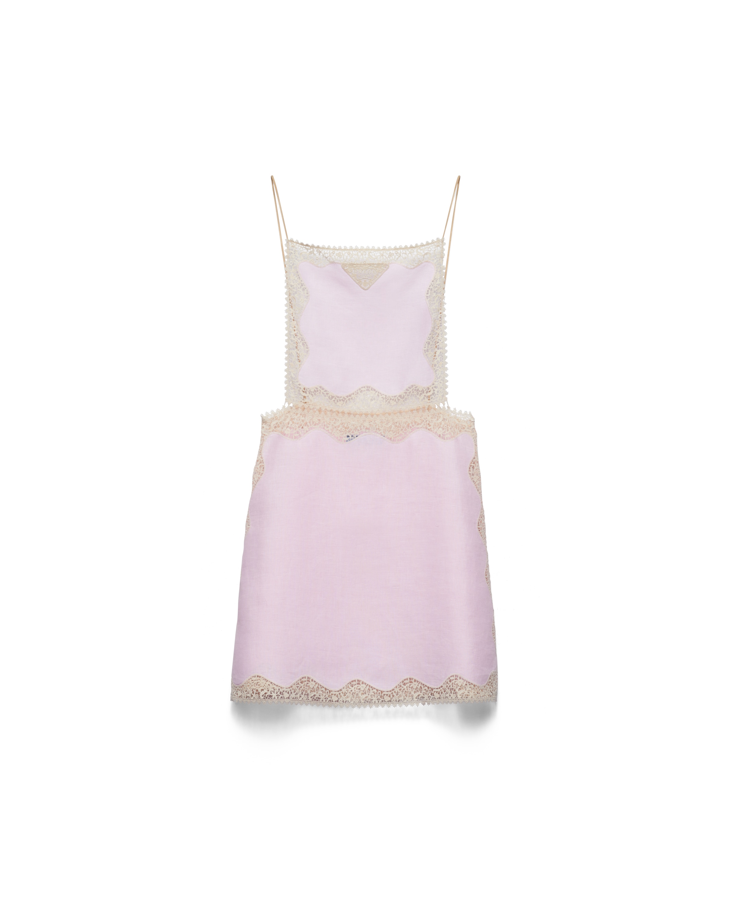Prada Robe Courte En Lin Brodée Et Ornée De Dentelle, Femme, Rose, Taille 40