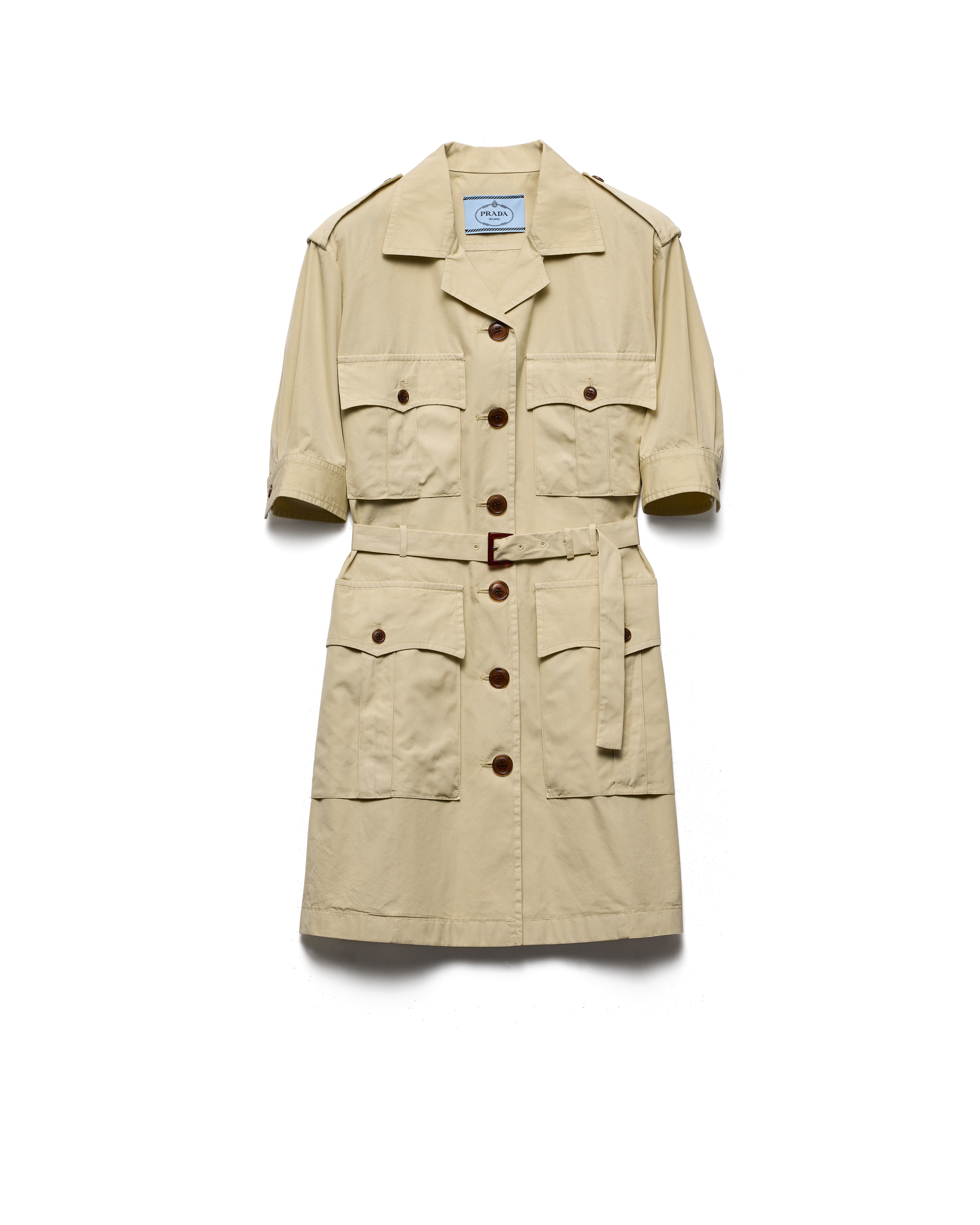 Prada Abito Corto In Popeline, Donna, Naturale, Taglia 44