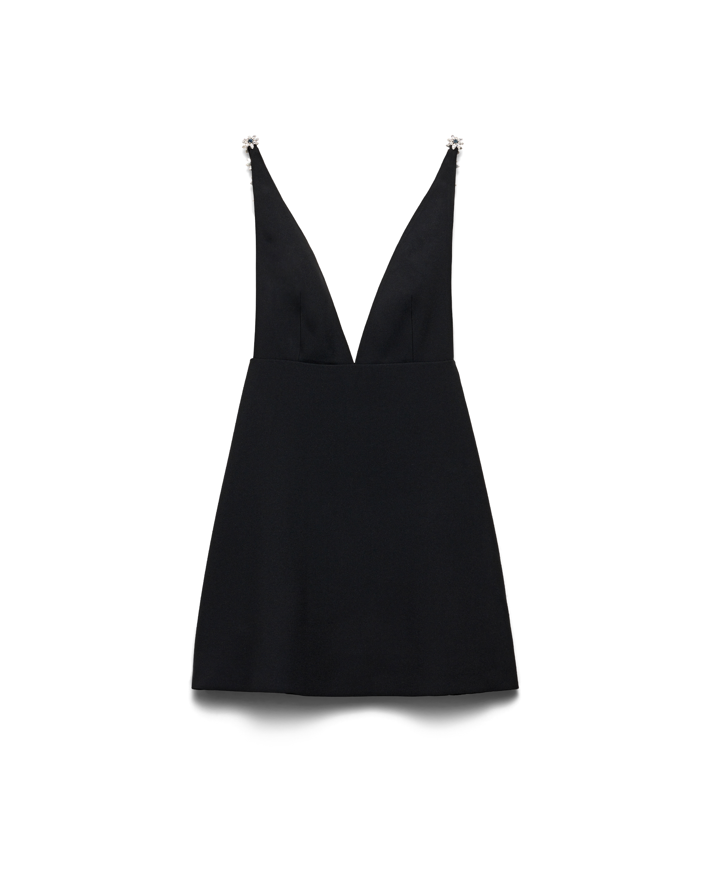 Prada Abito Corto In Sablé Compact Con Ricami, Donna, Nero, Taglia 36
