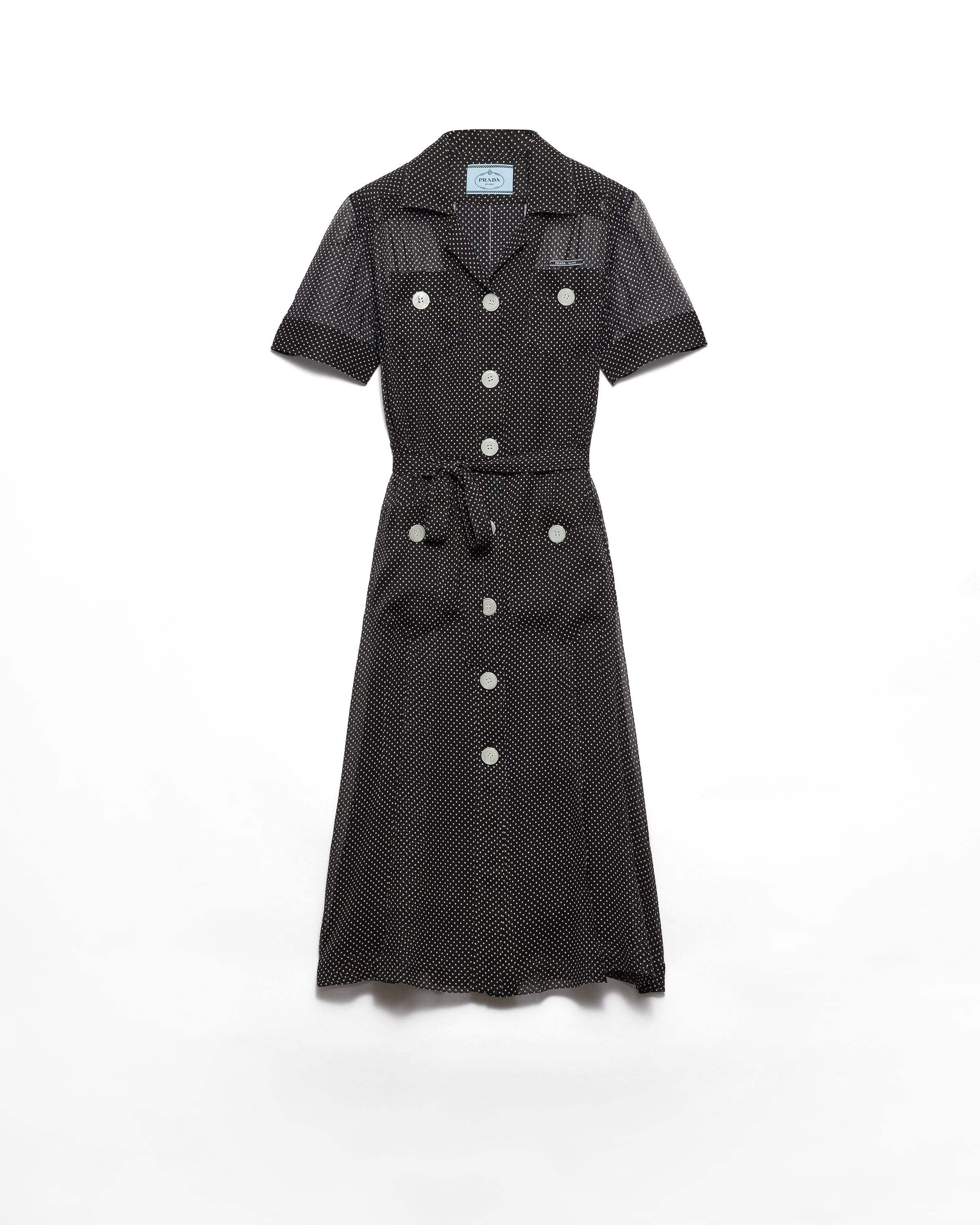 Prada Abito Chemisier In Chiffon Di Seta A Pois, Donna, Nero, Taglia 40