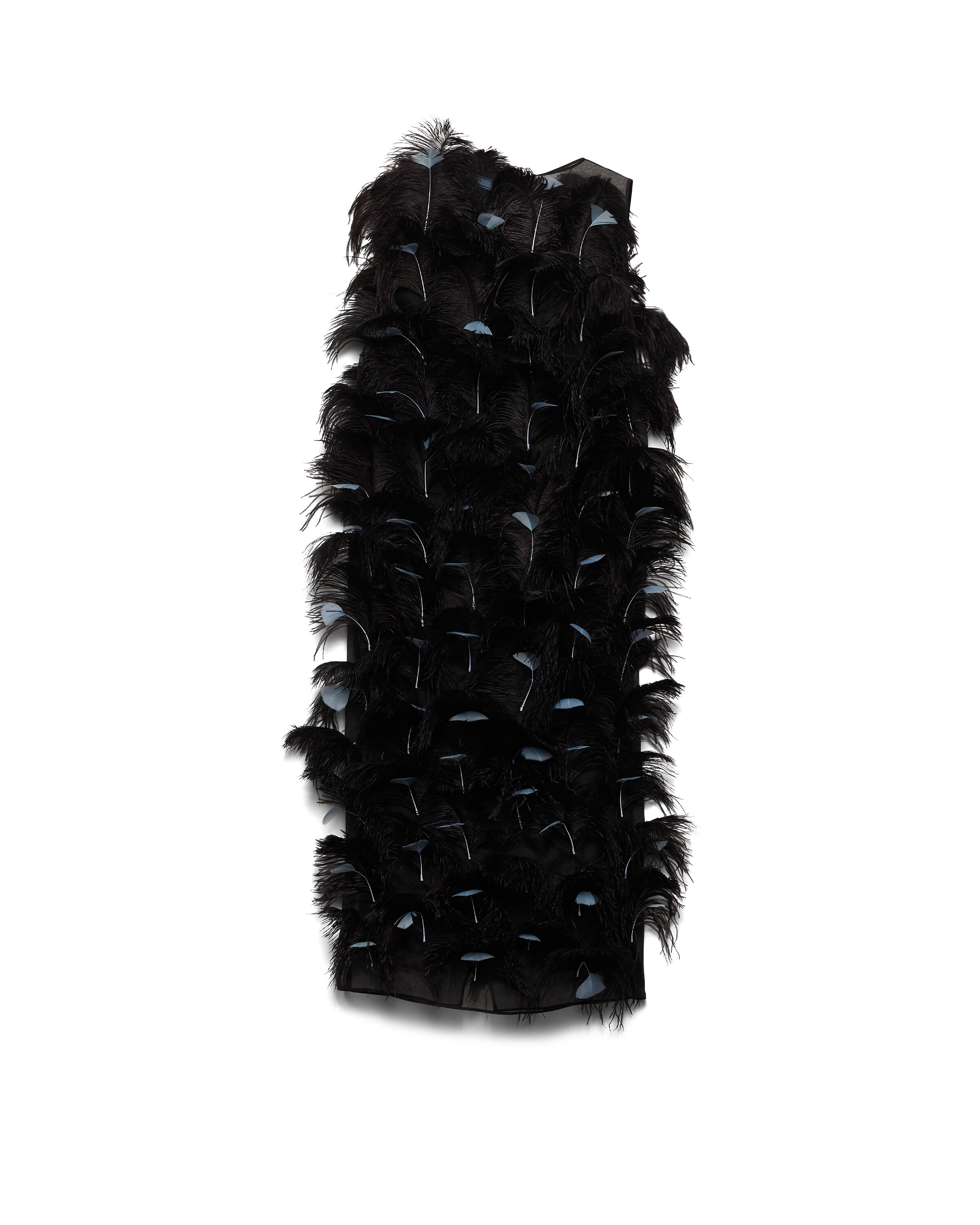 Prada Abito In Organza Di Seta Con Piume, Donna, Nero, Taglia 38