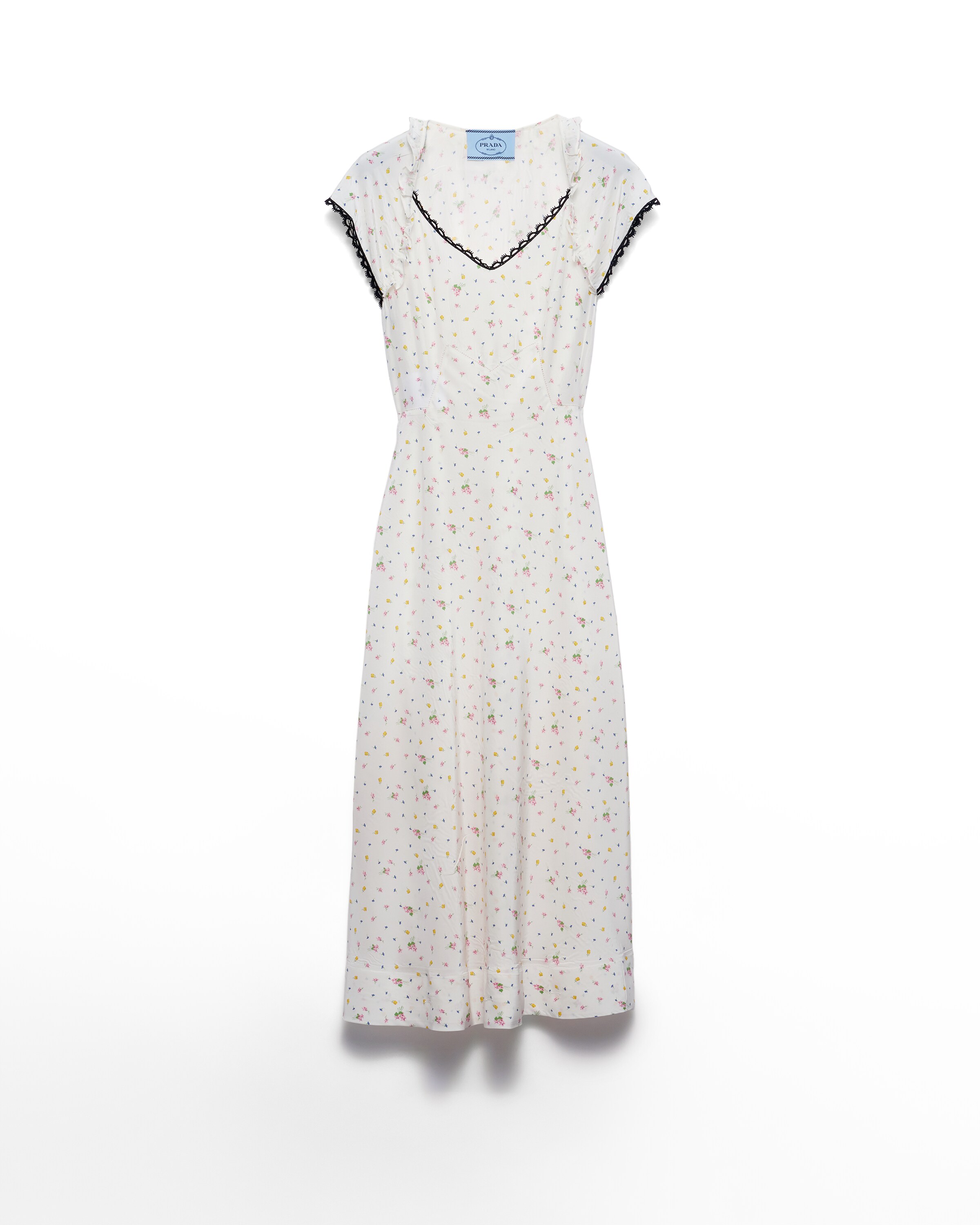 Prada Abito In Pongè Con Stampa Floreale, Donna, Bianco, Taglia 42