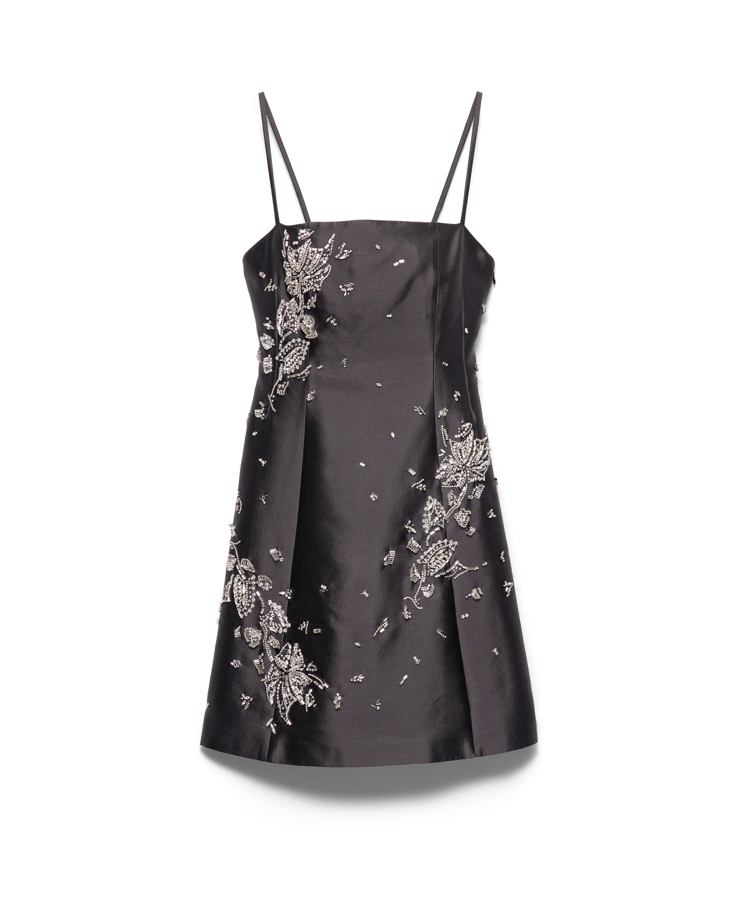 Prada Abito Corto Ricamato In Seta E Lana, Donna, Grigio, Taglia 42