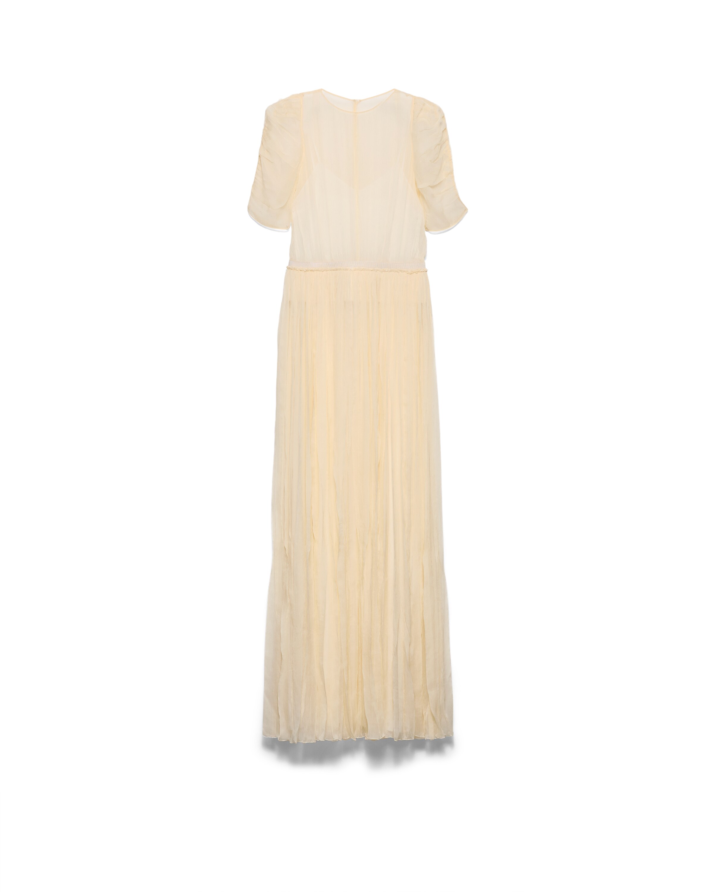 Prada Abito Lungo In Chiffon Di Seta, Donna, Crema, Taglia 44