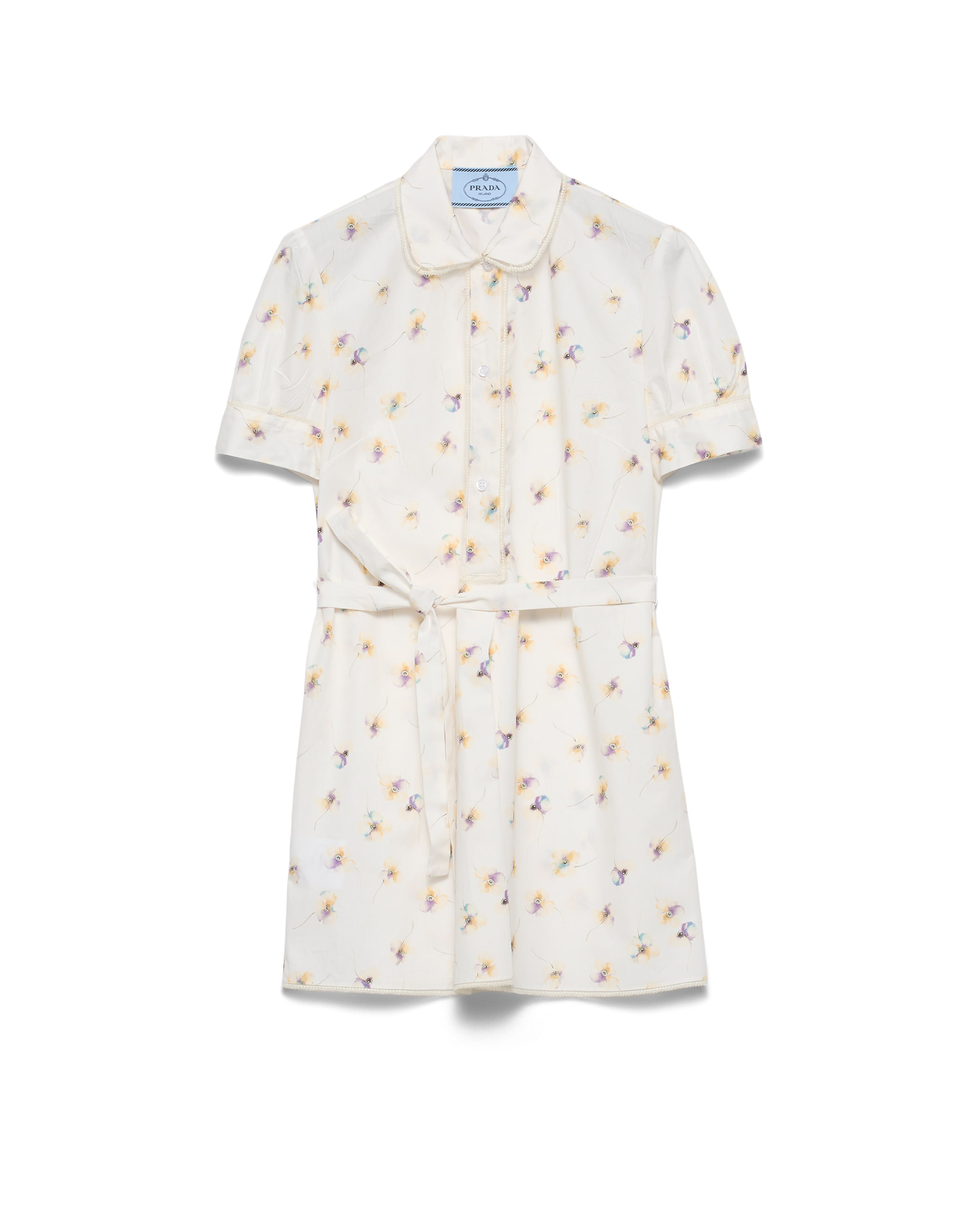 Prada Mini-robe En Popeline À Imprimé Floral, Femme, Crème, Taille 44