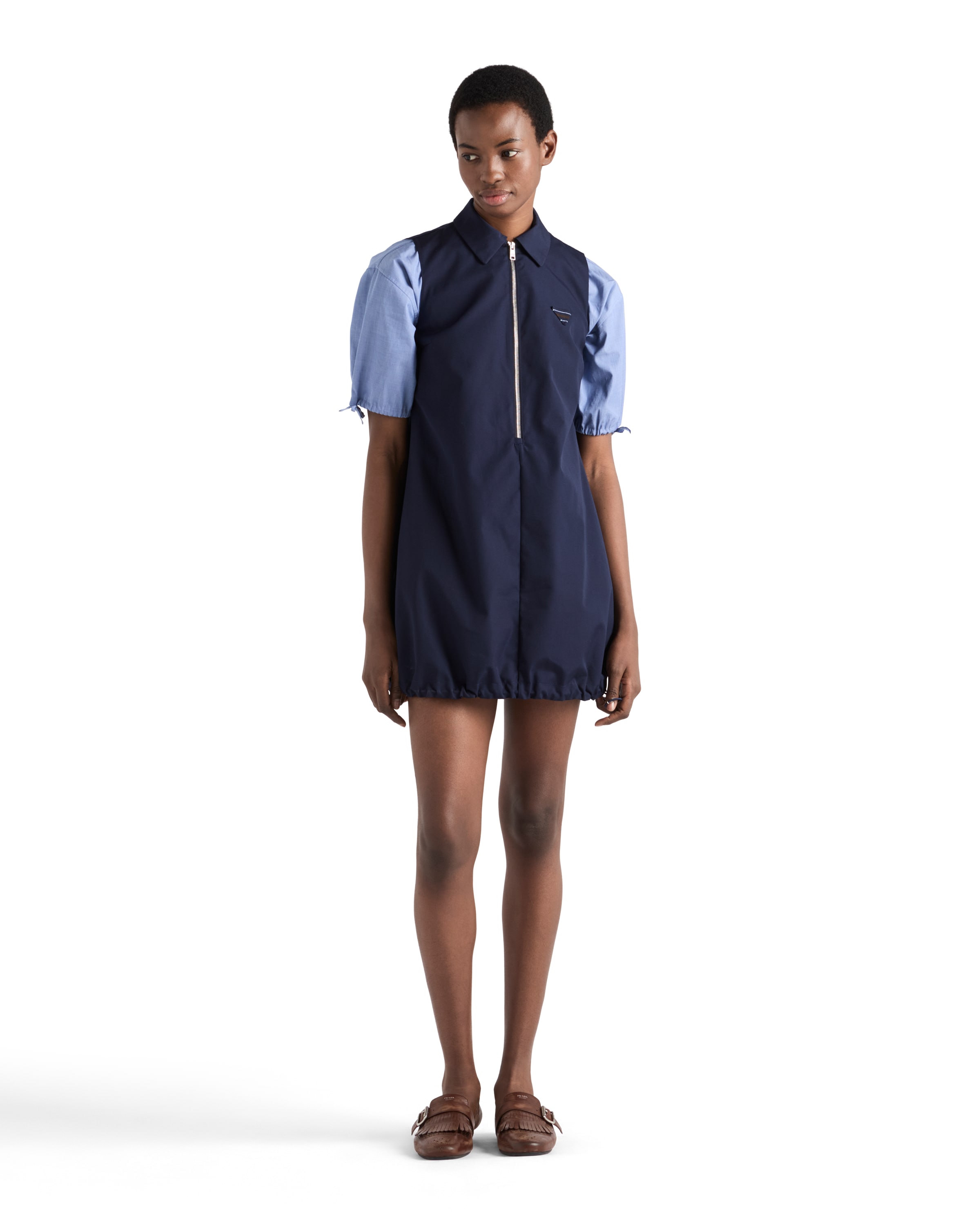 Prada Womens Blue Branded Sleeveless Cotton-poplin Mini Dress