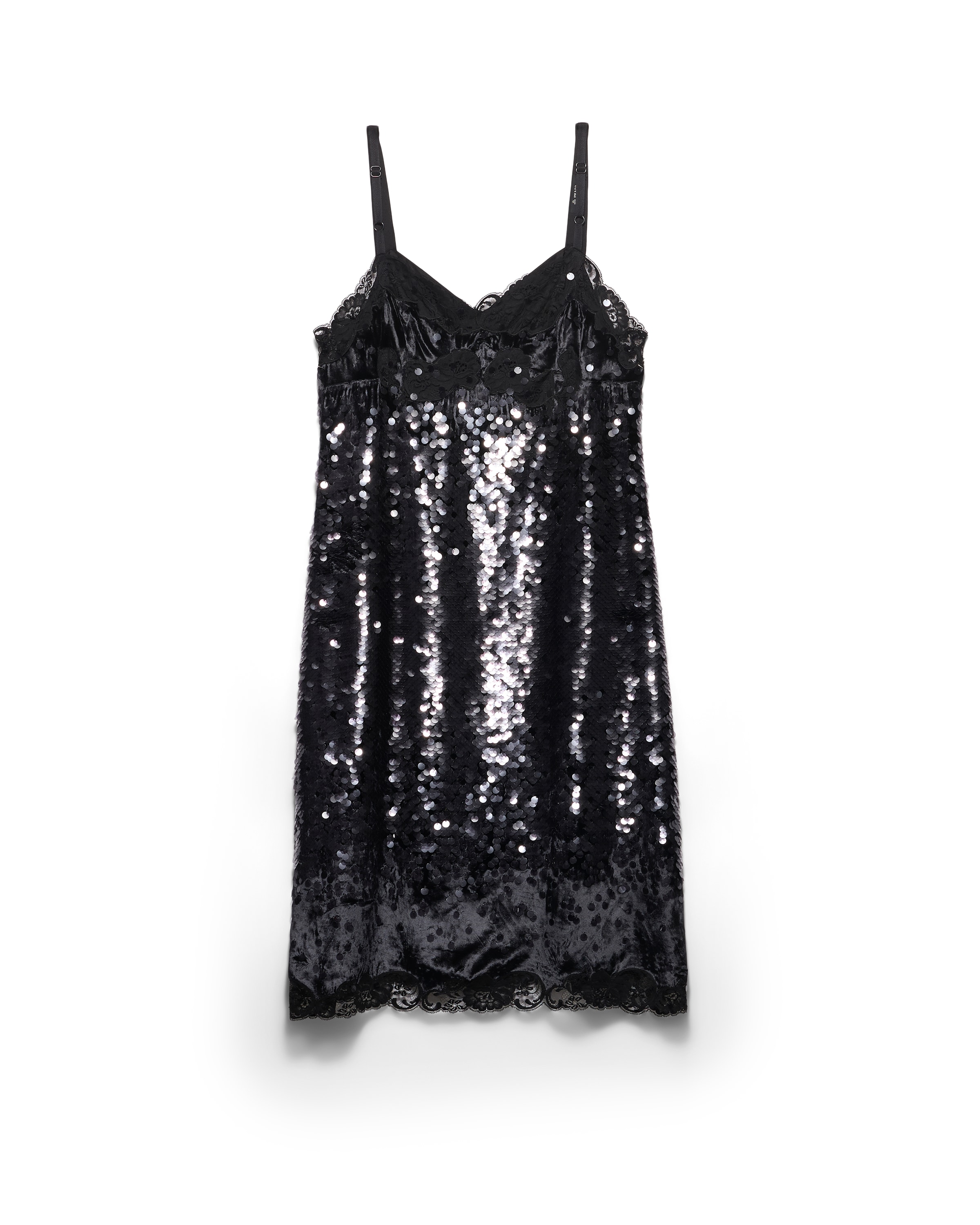 Prada Abito Ricamato In Velluto, Paillettes E Pizzo, Donna, Nero, Taglia 42