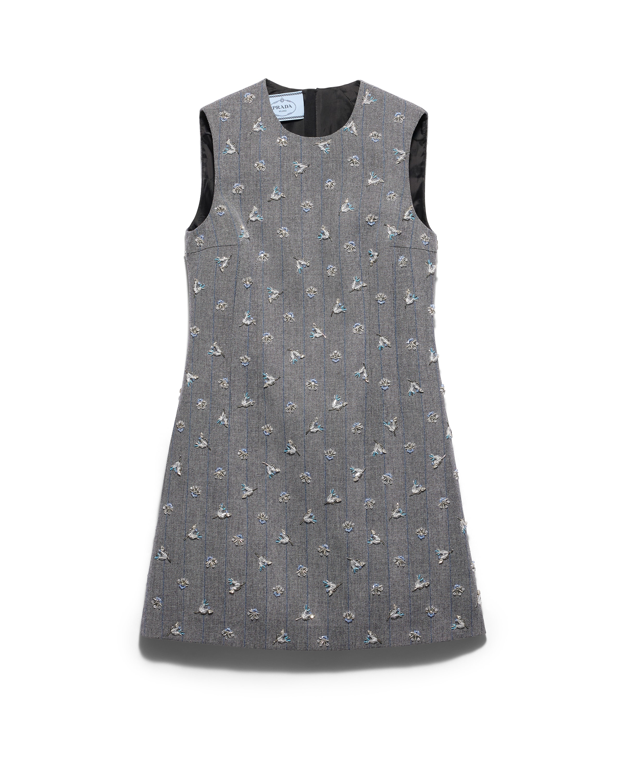 Prada Embroidered Pinstripe Mini-dress, Woman, Anthracite Gray, Size 38