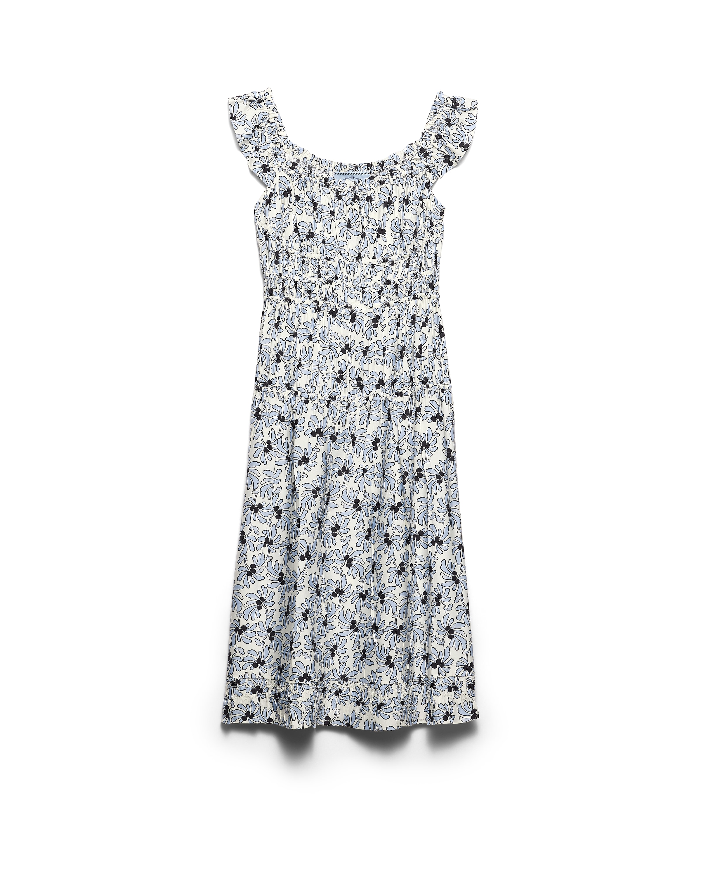 Prada Abito In Pongé Con Stampa Floreale, Donna, Celeste, Taglia 42