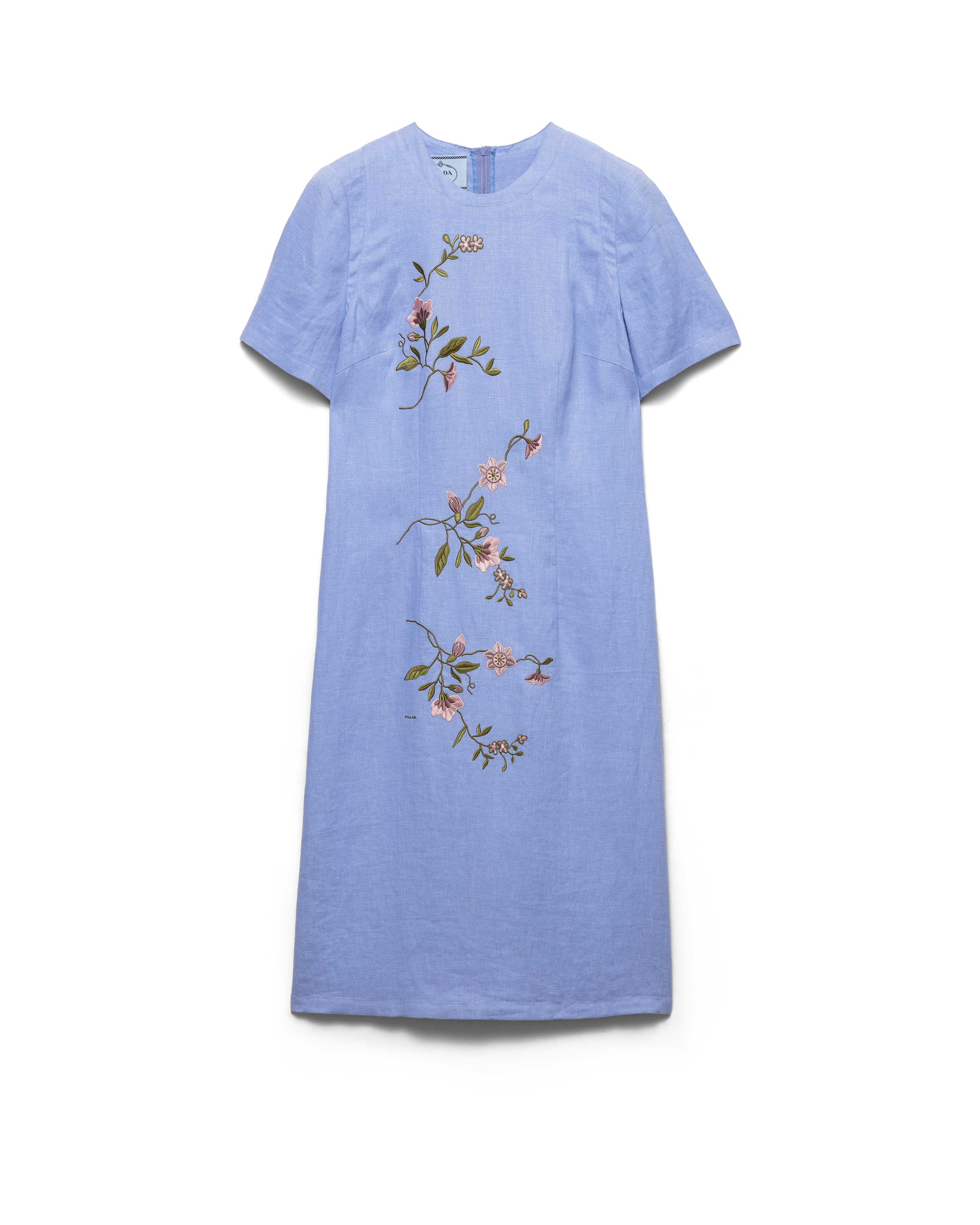 Embroidered Linen Dress, Woman, Periwinkle Blue, Size 40