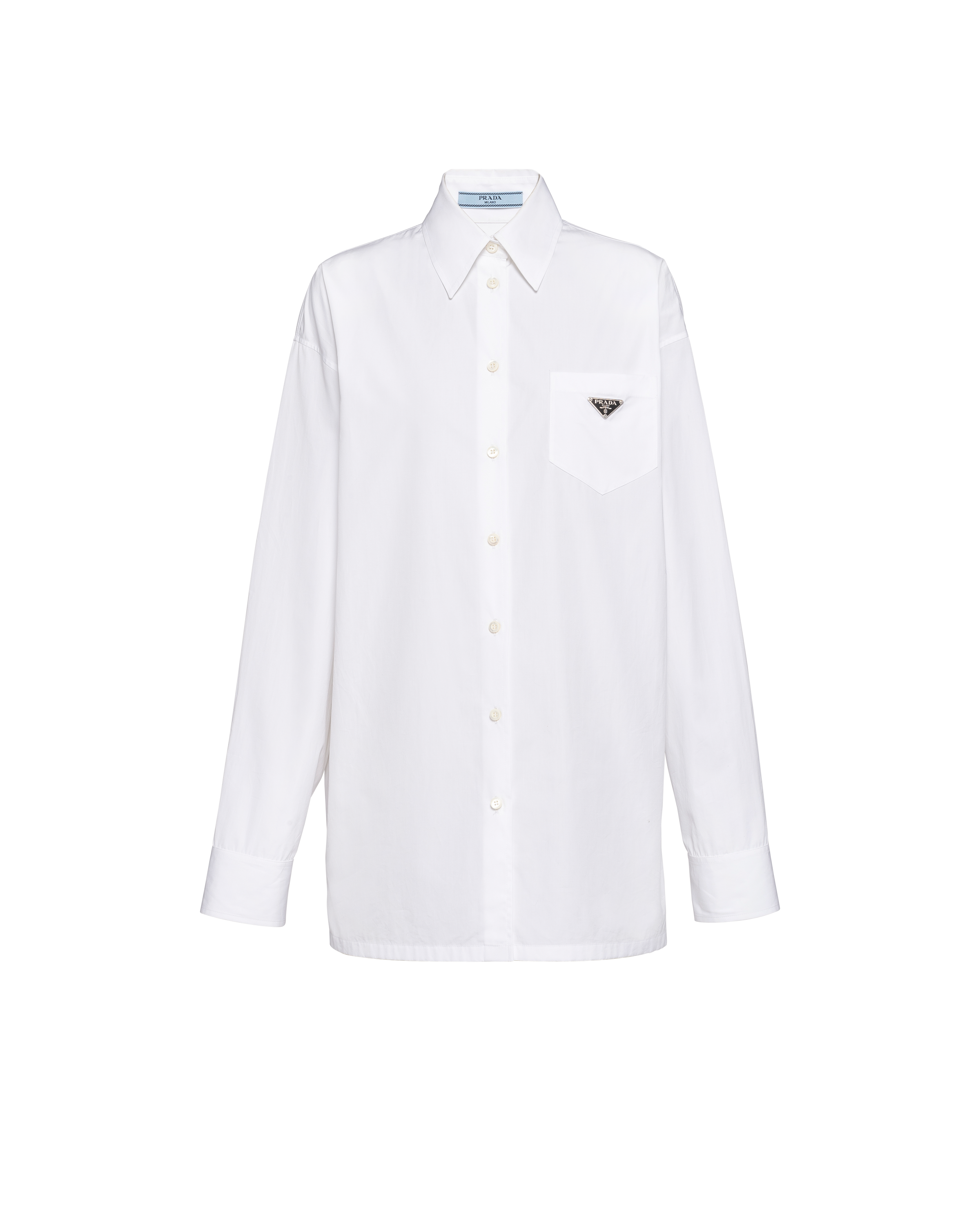 Prada Womens White Logo-plaque Long-sleeve Cotton Shirt In White