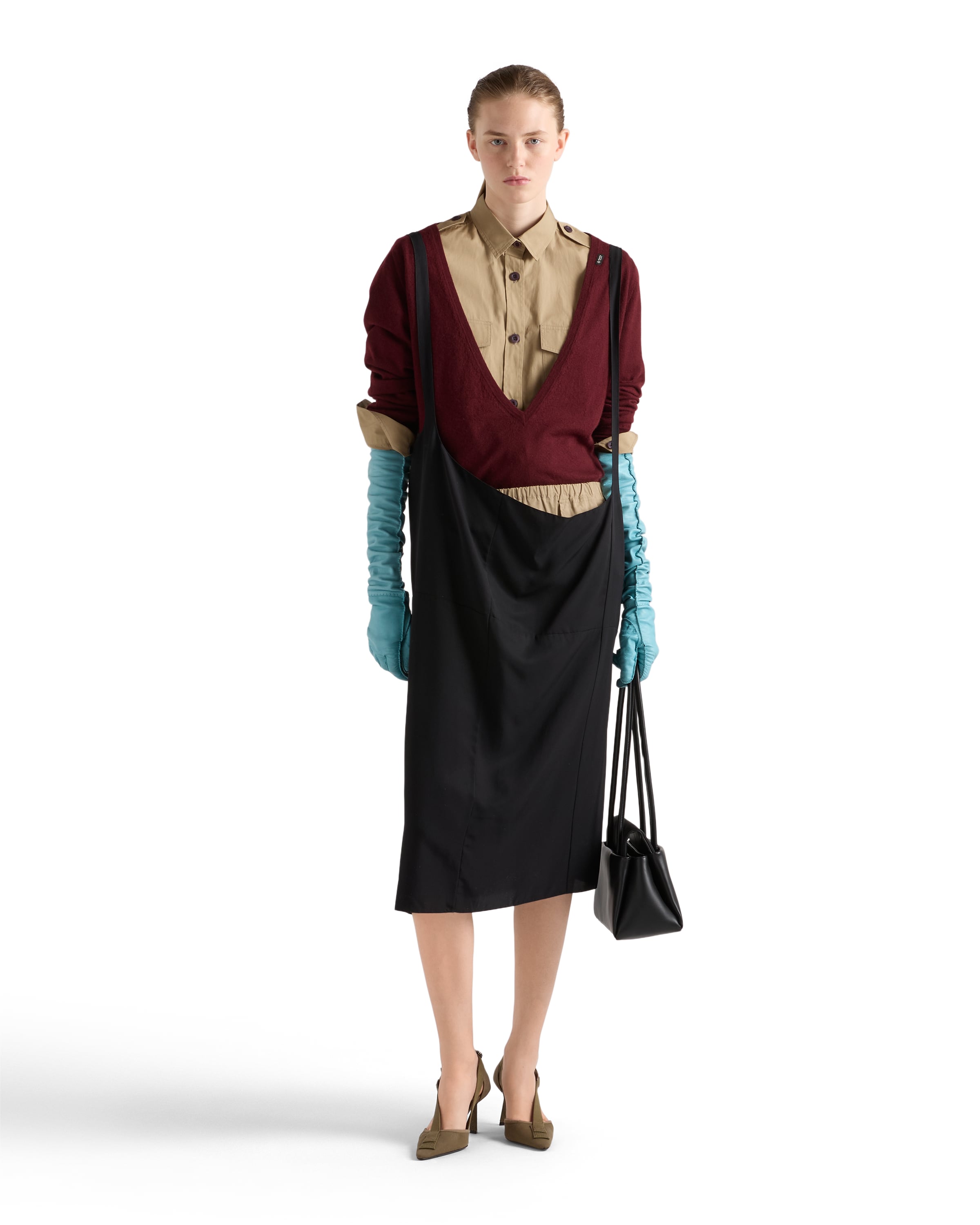 Prada Cotton Poplin Shirt Tailored Collar Button Epaulettes In Brown
