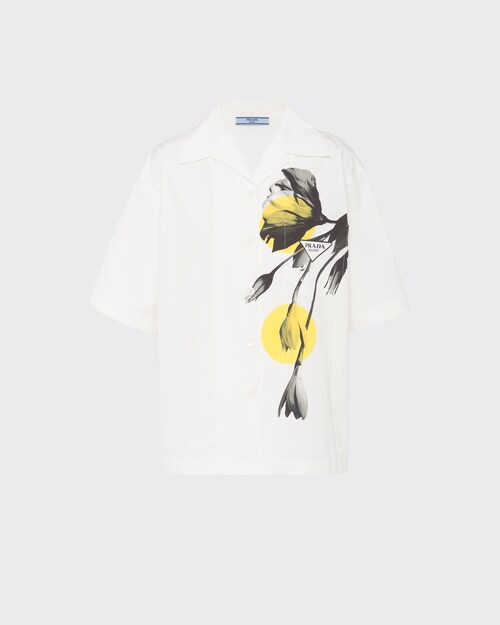 White Printed poplin shirt | Prada